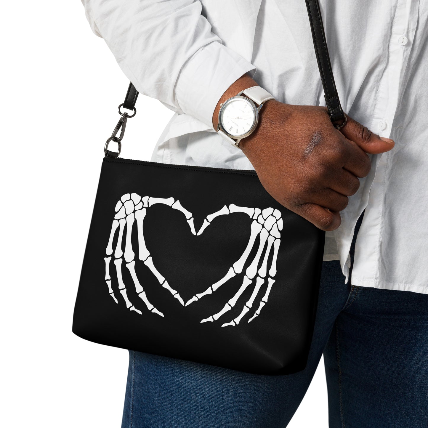 SKELETON HANDS HEART CROSSBODY BAG