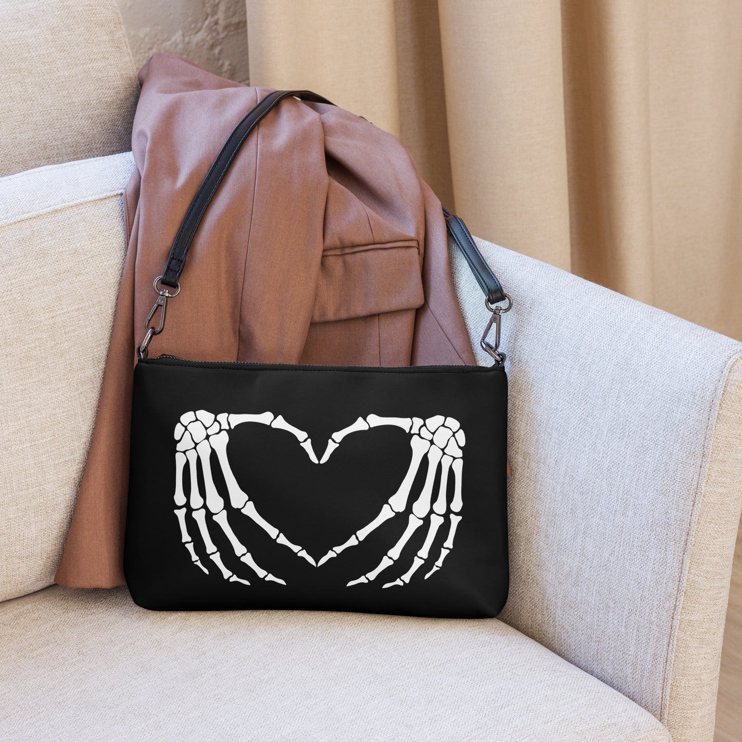 SKELETON HANDS HEART CROSSBODY BAG