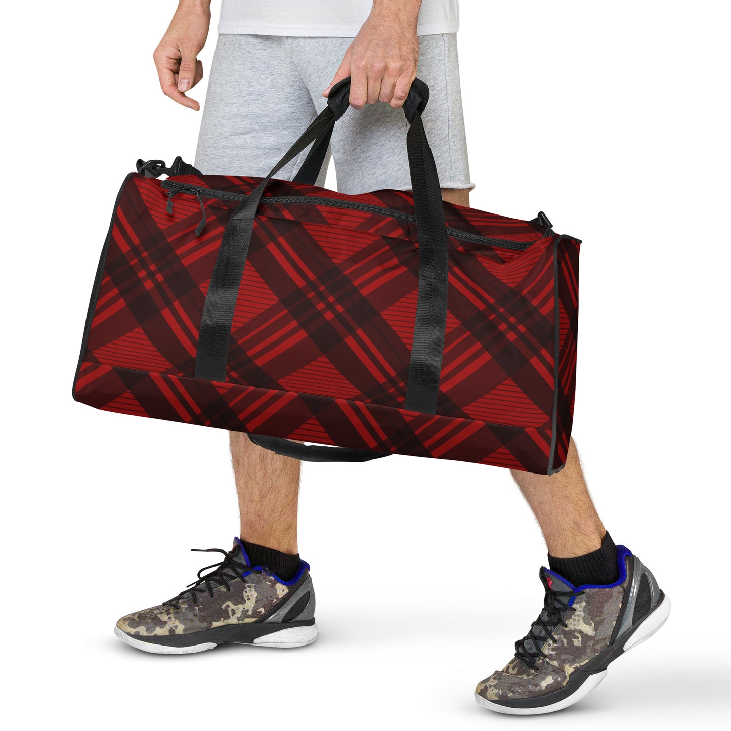RED PLAID LARGE DUFFEL BAG