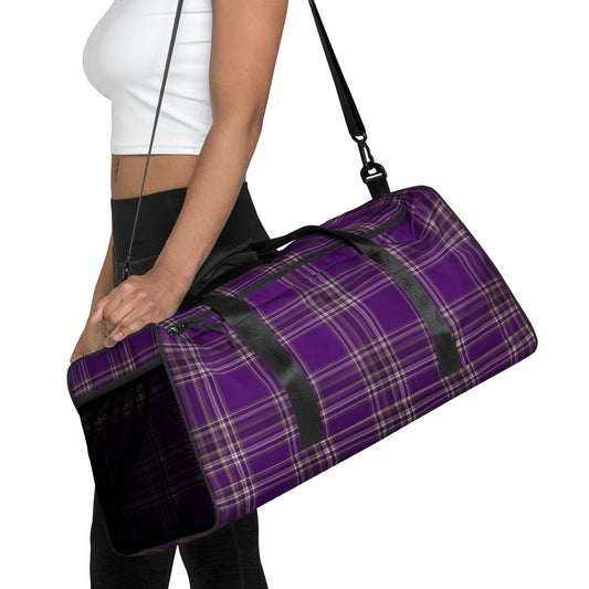 PURPLE PLAID LARGE DUFFEL BAG