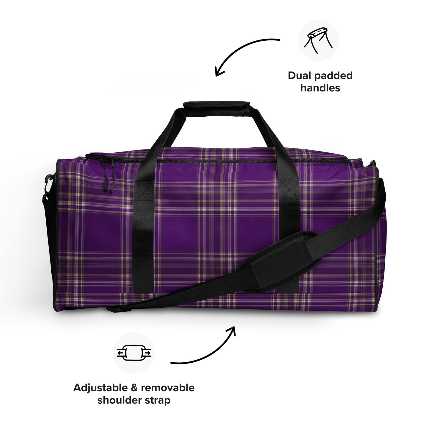 PURPLE PLAID LARGE DUFFEL BAG
