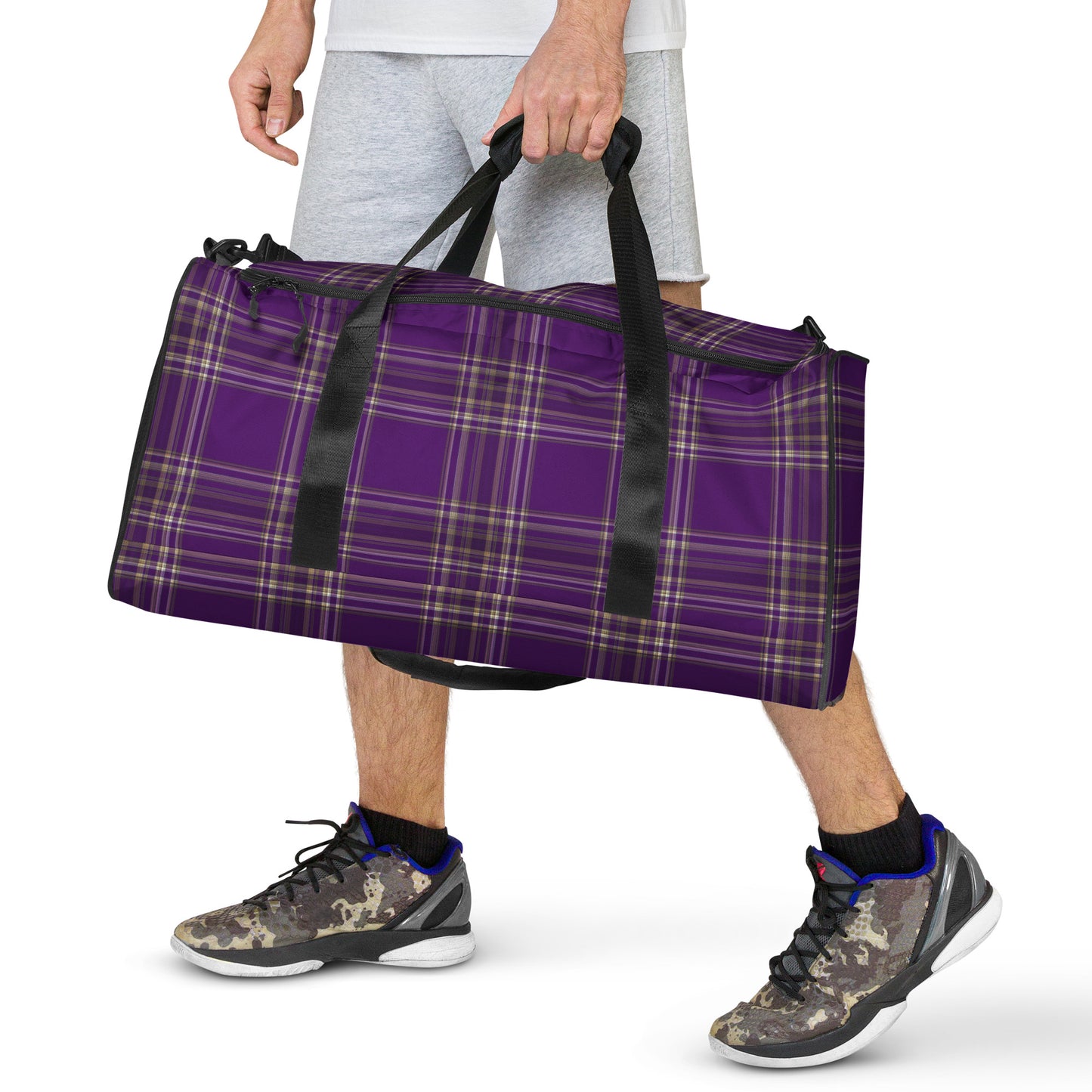 PURPLE PLAID LARGE DUFFEL BAG
