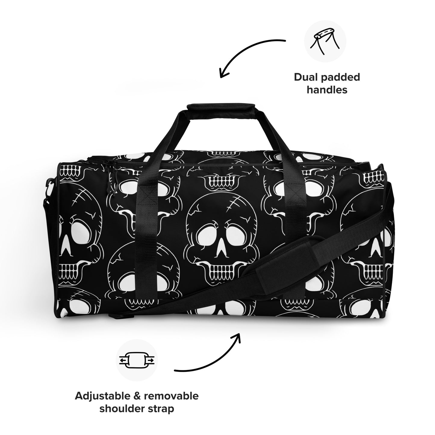 BLACK LAUGHING SKULL LARGE DUFFEL BAG