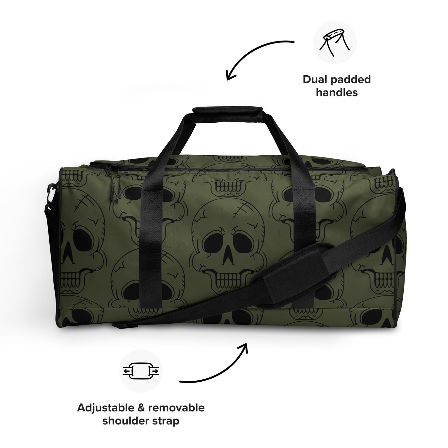 GREEN LAUGHING SKULL LARGE DUFFEL BAG