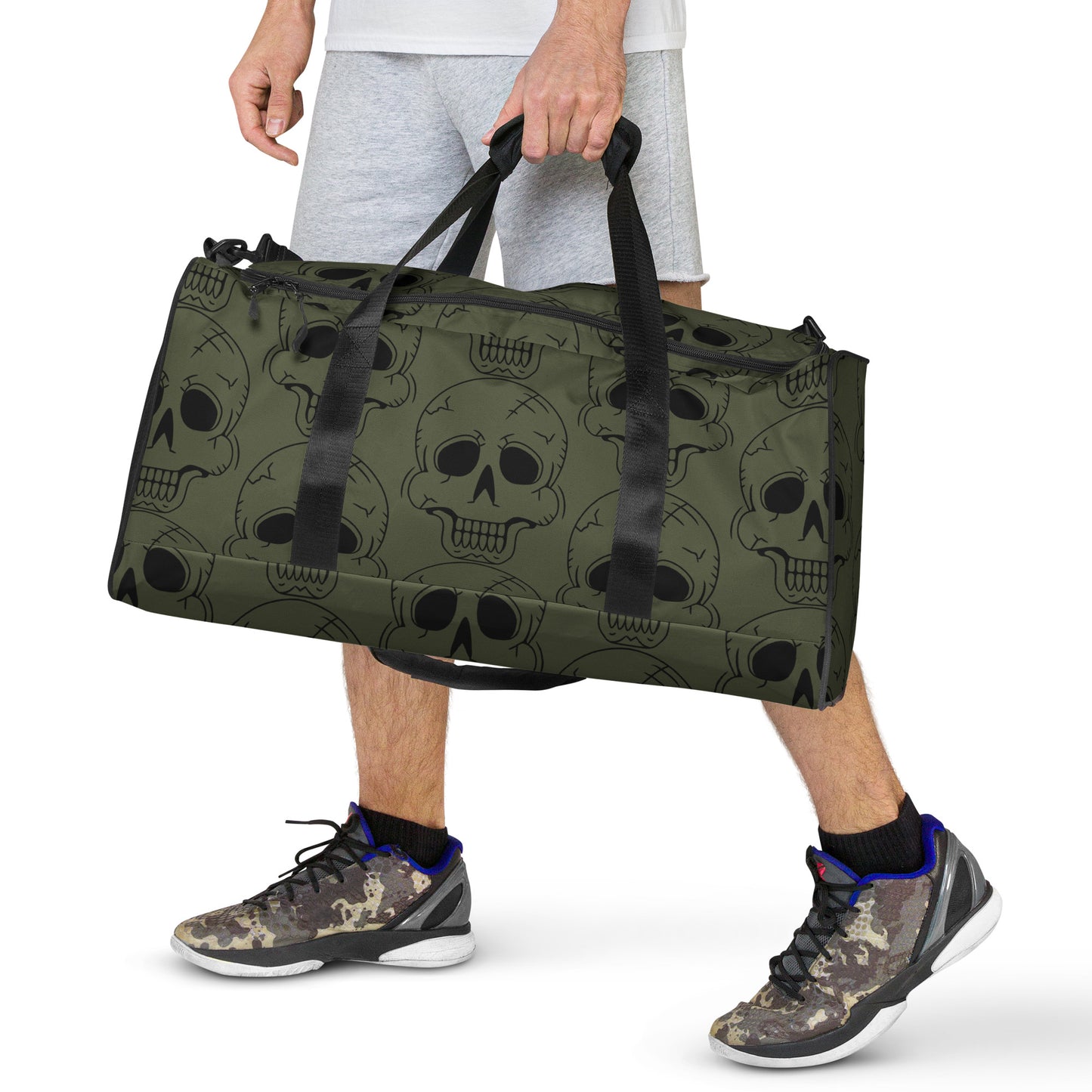 GREEN LAUGHING SKULL LARGE DUFFEL BAG