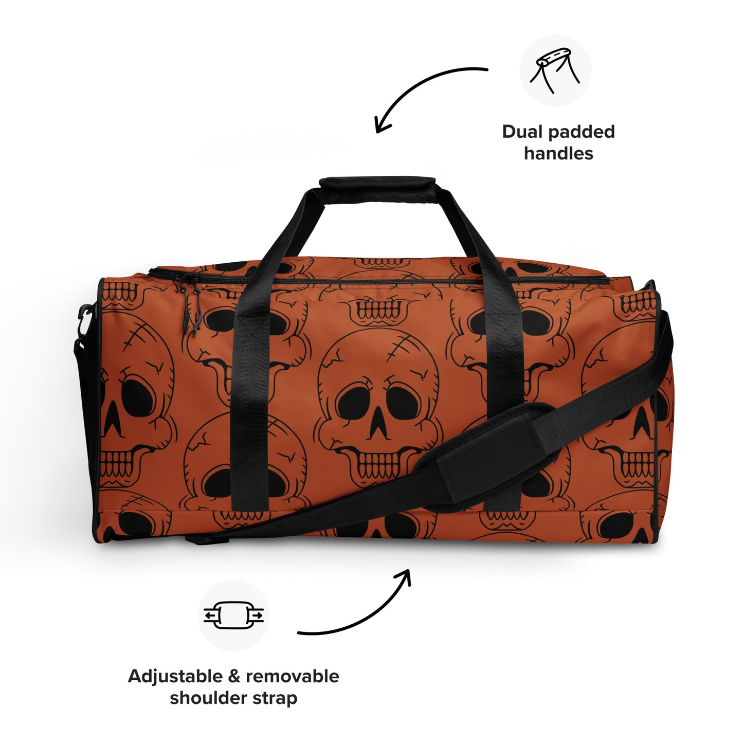 ORANGE LAUGHING SKULL LARGE DUFFEL BAG