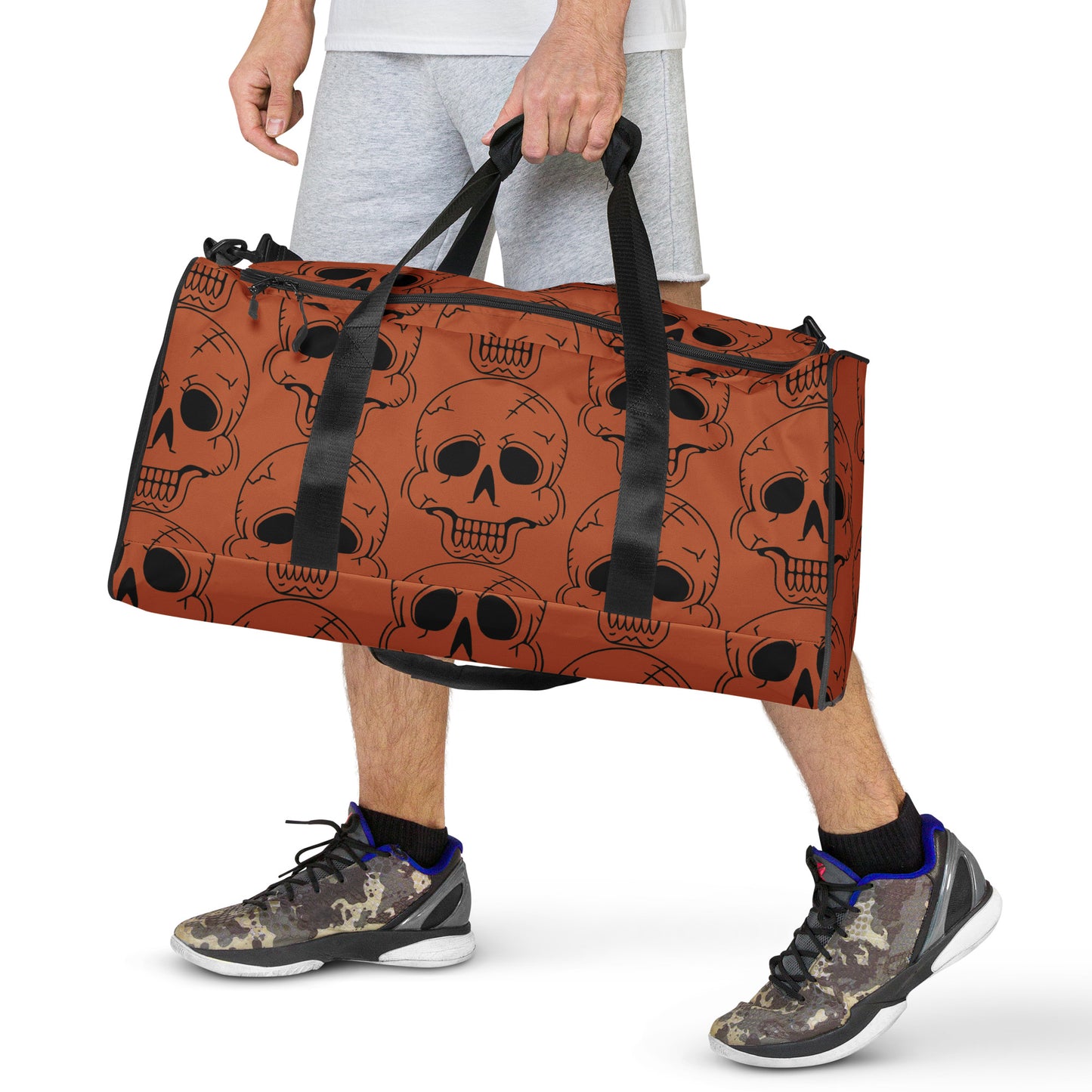 ORANGE LAUGHING SKULL LARGE DUFFEL BAG