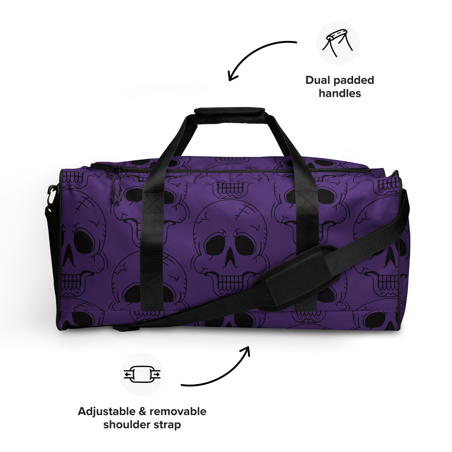 PURPLE LAUGHING SKULL LARGE DUFFLE BAG