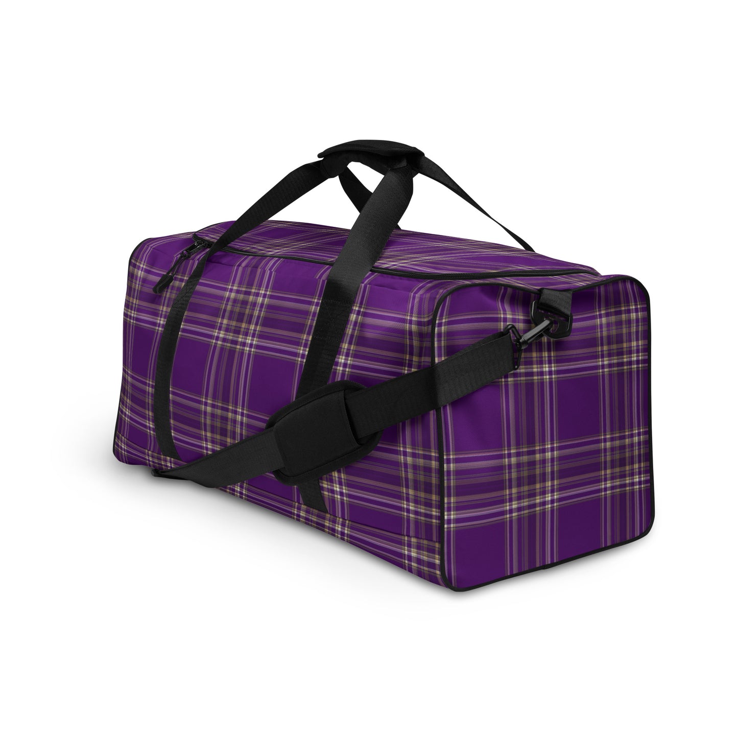 PURPLE PLAID LARGE DUFFEL BAG