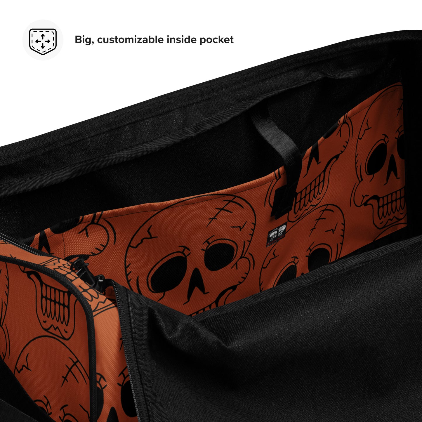 ORANGE LAUGHING SKULL LARGE DUFFEL BAG