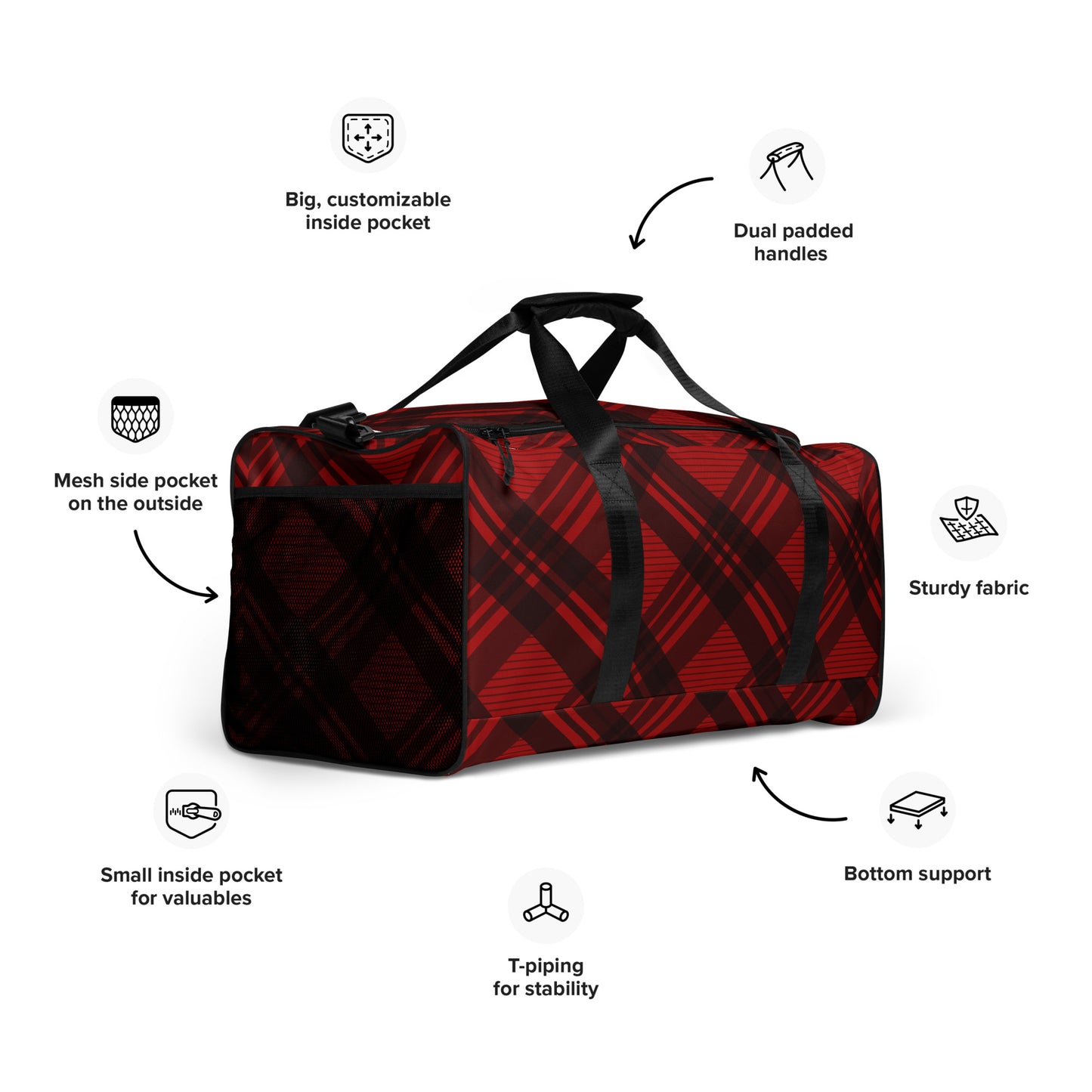 RED PLAID LARGE DUFFEL BAG