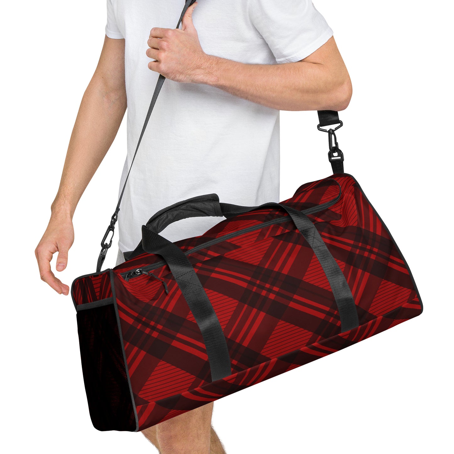RED PLAID LARGE DUFFEL BAG