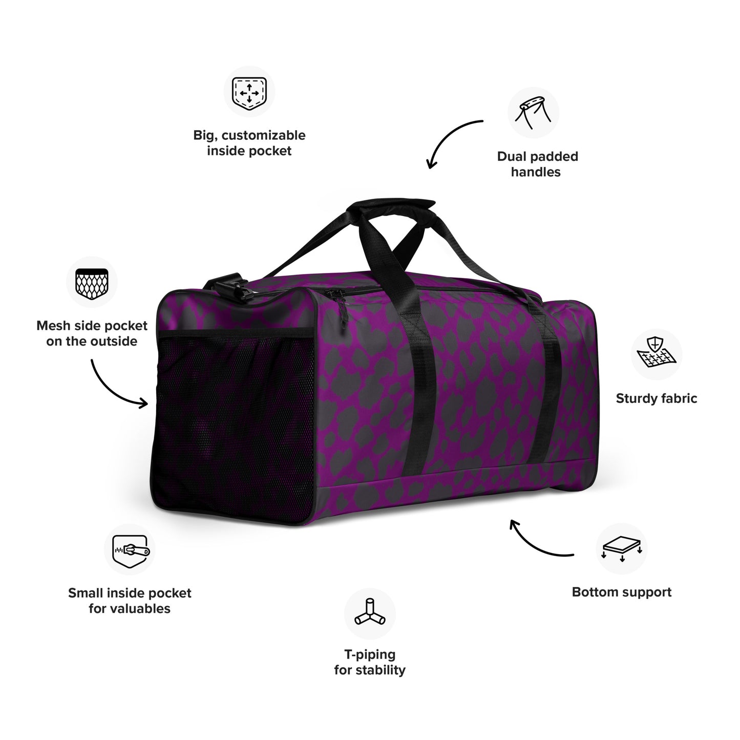 PURPLE LEOPARD LARGE DUFFEL BAG