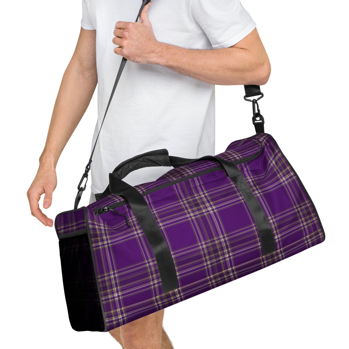 PURPLE PLAID LARGE DUFFEL BAG