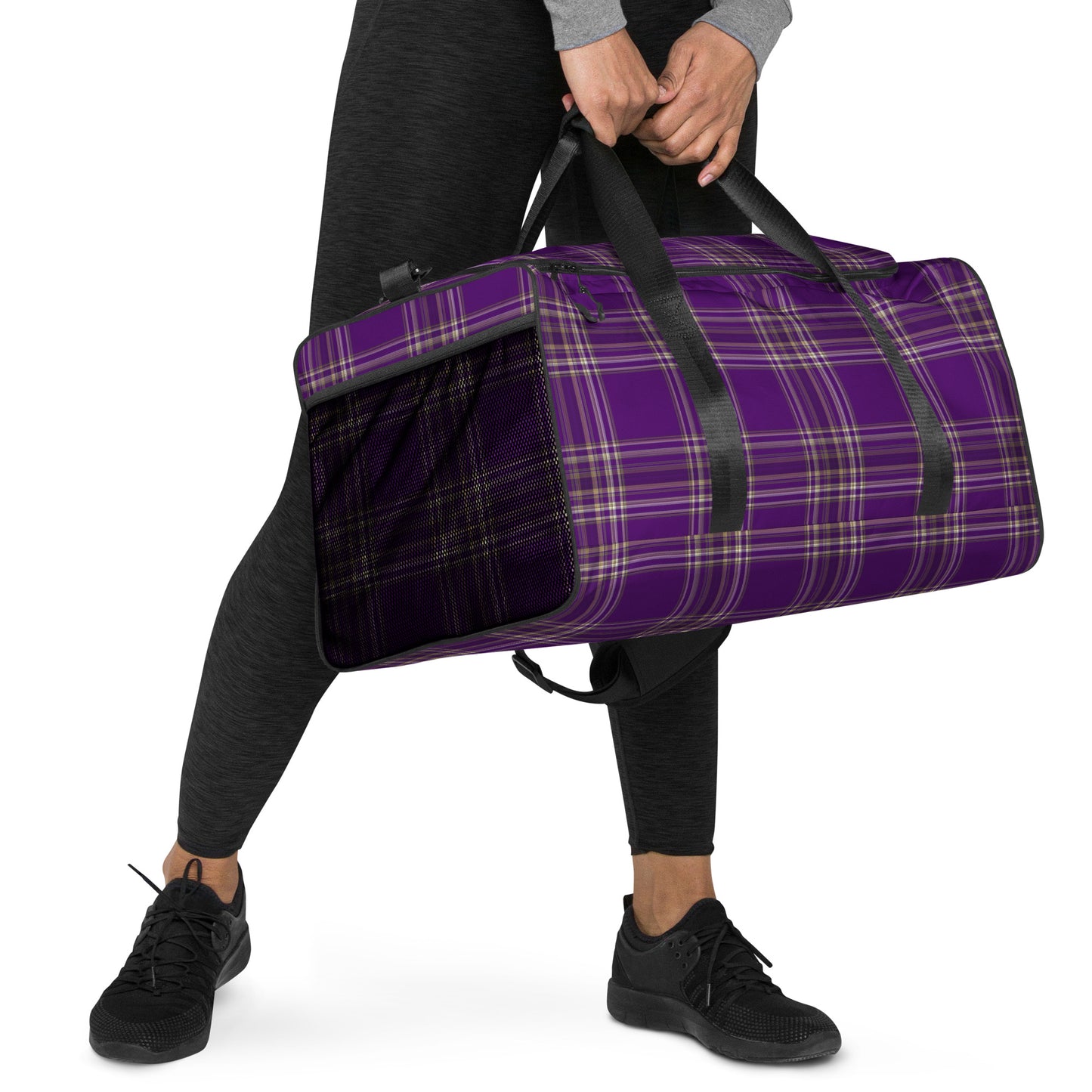 PURPLE PLAID LARGE DUFFEL BAG