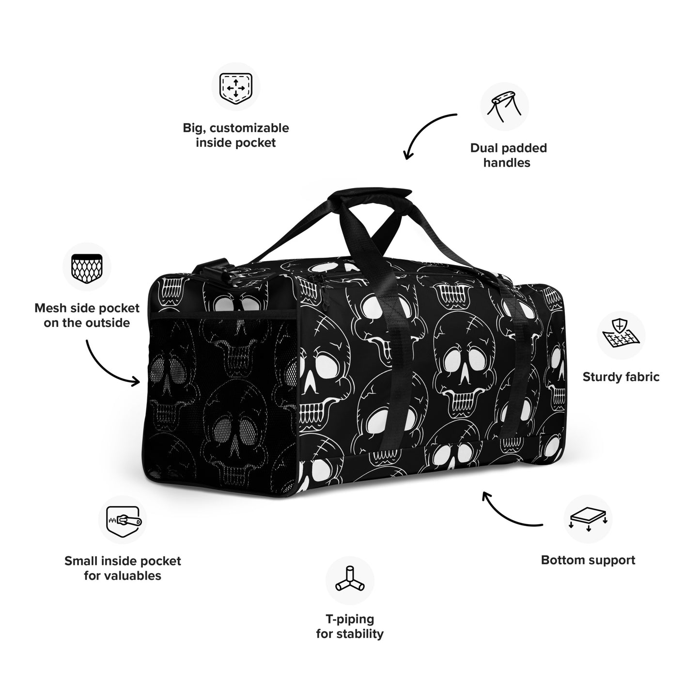BLACK LAUGHING SKULL LARGE DUFFEL BAG