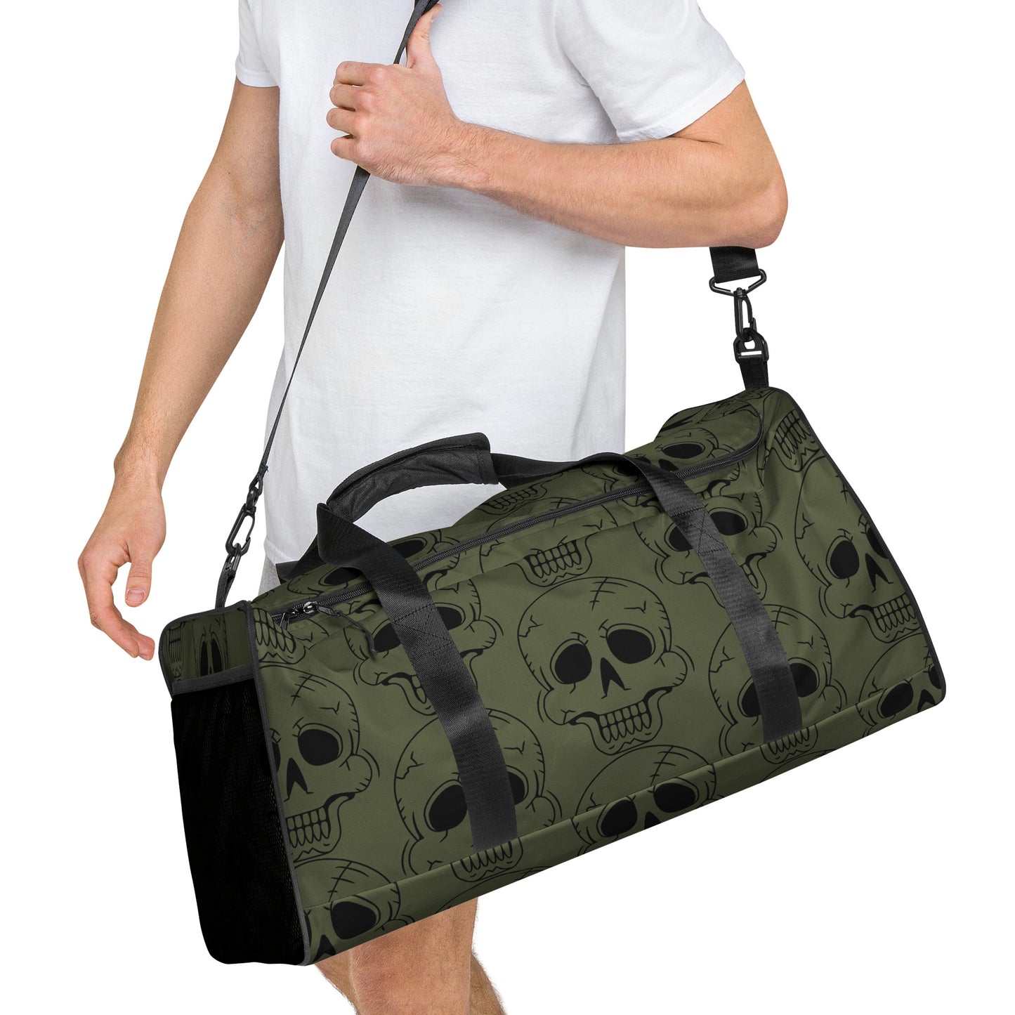 GREEN LAUGHING SKULL LARGE DUFFEL BAG
