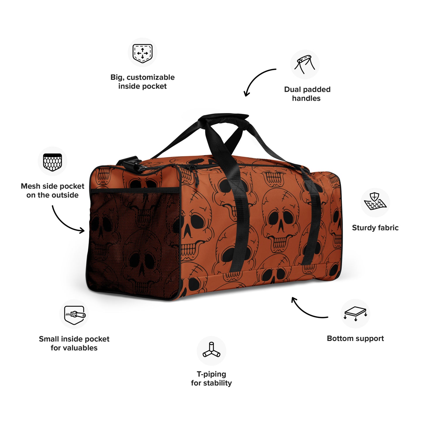 ORANGE LAUGHING SKULL LARGE DUFFEL BAG