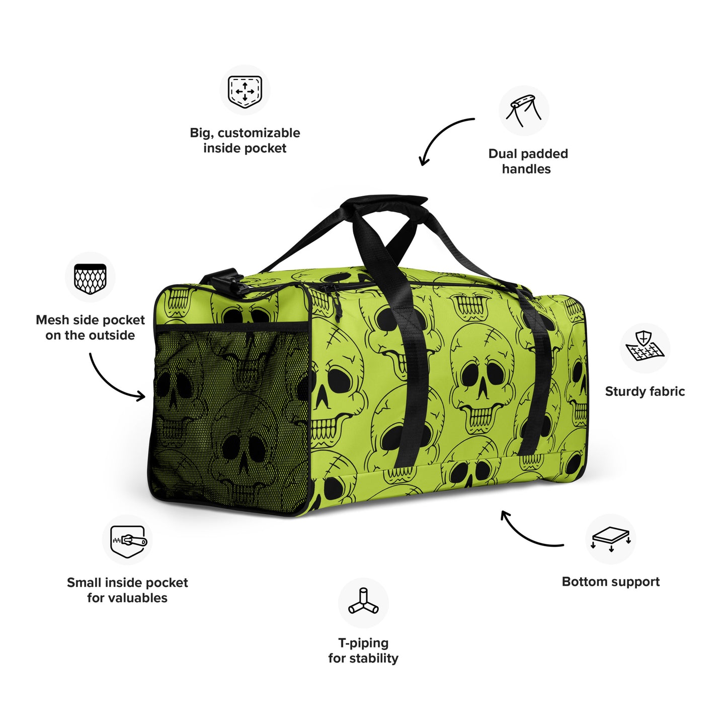 YELLOW LAUGHING SKULL LARGE DUFFEL BAG