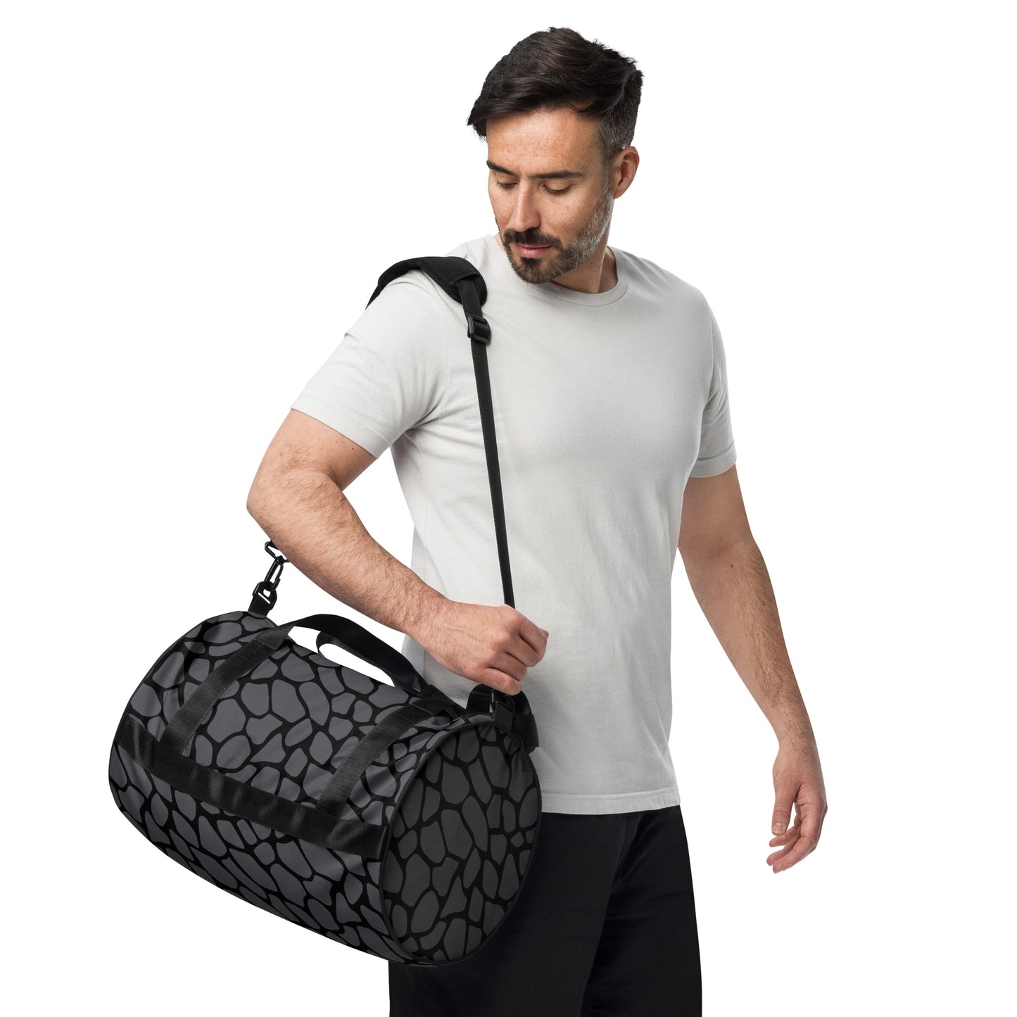 GRAY SNAKESKIN GYM BAG