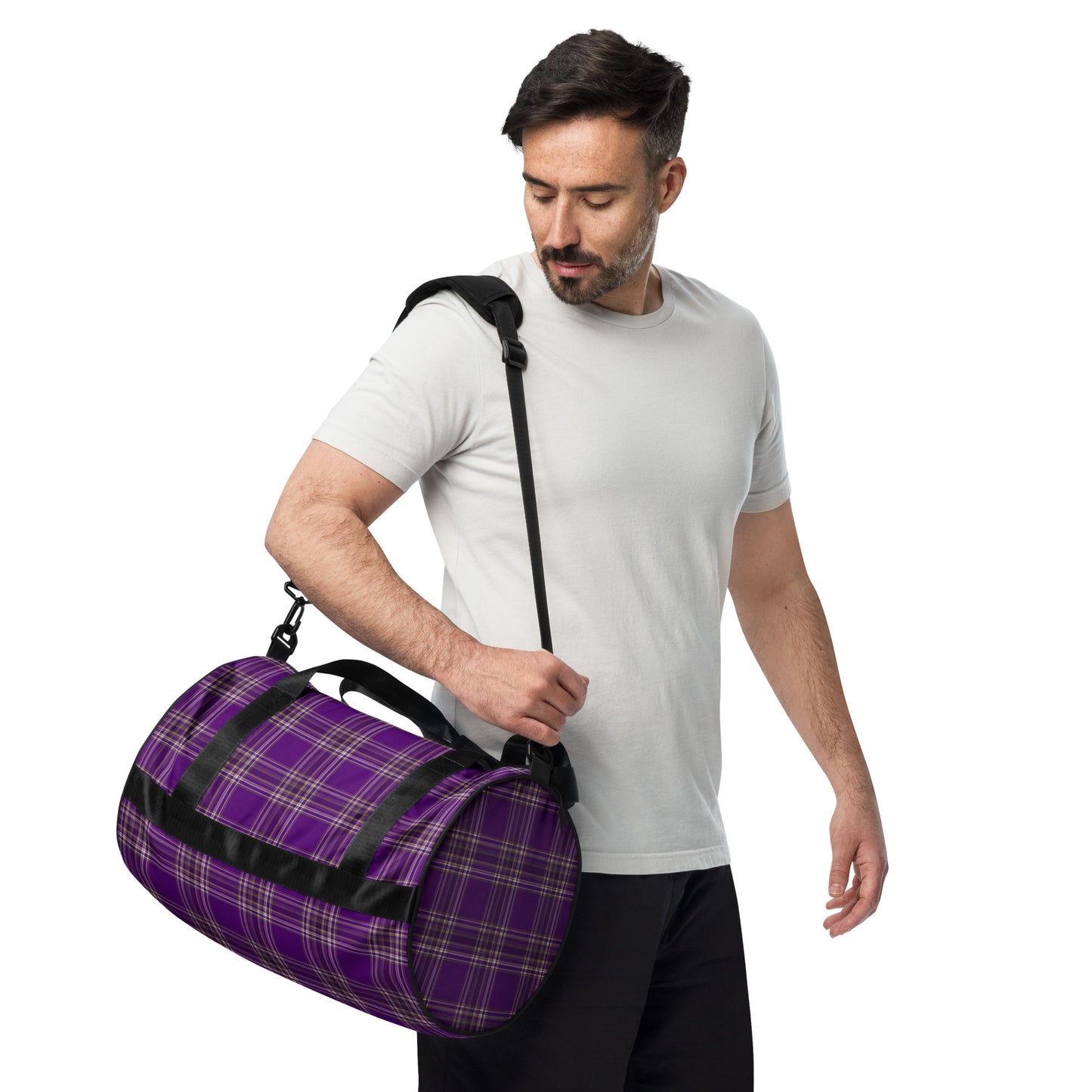 PURPLE PLAID GYM BAG