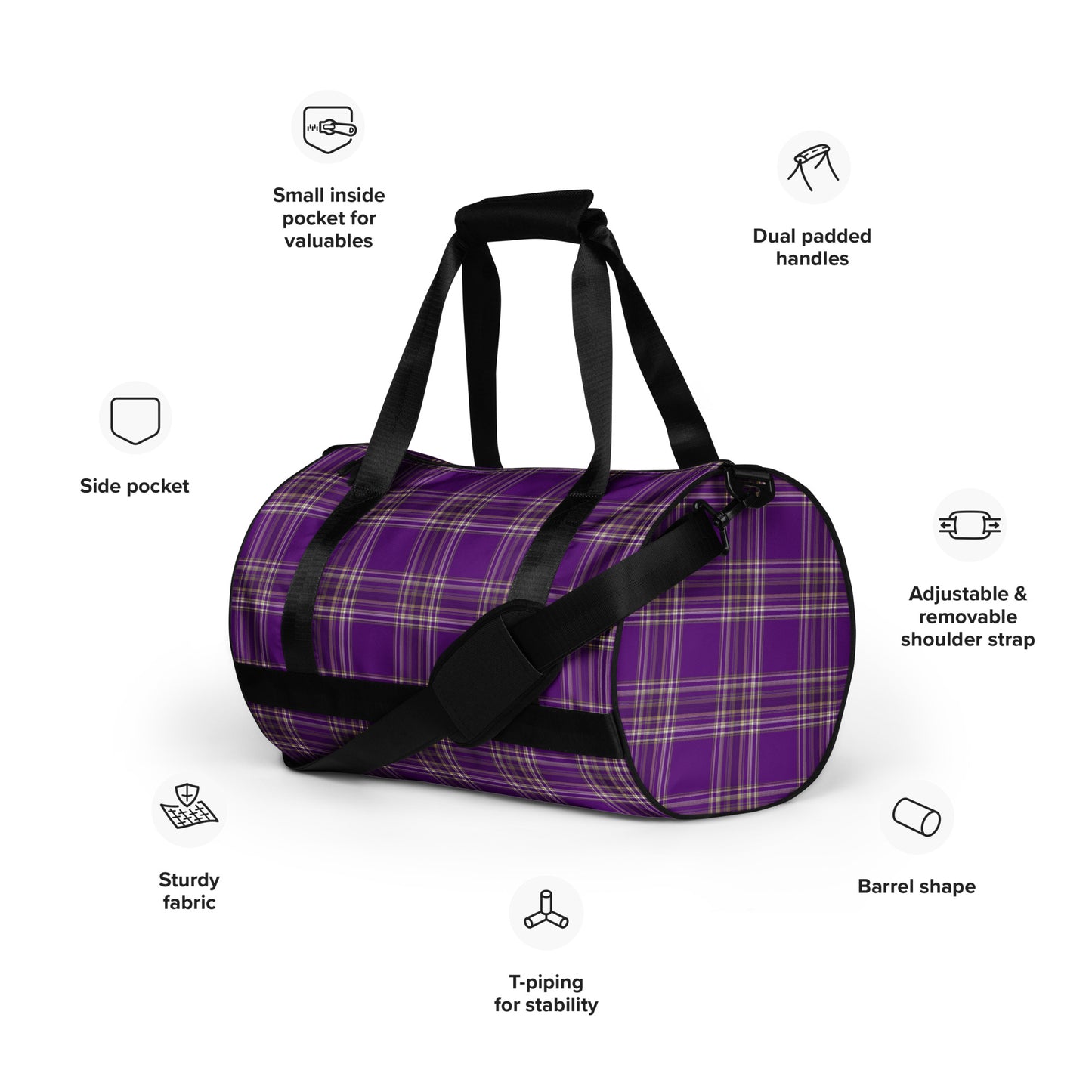 PURPLE PLAID GYM BAG