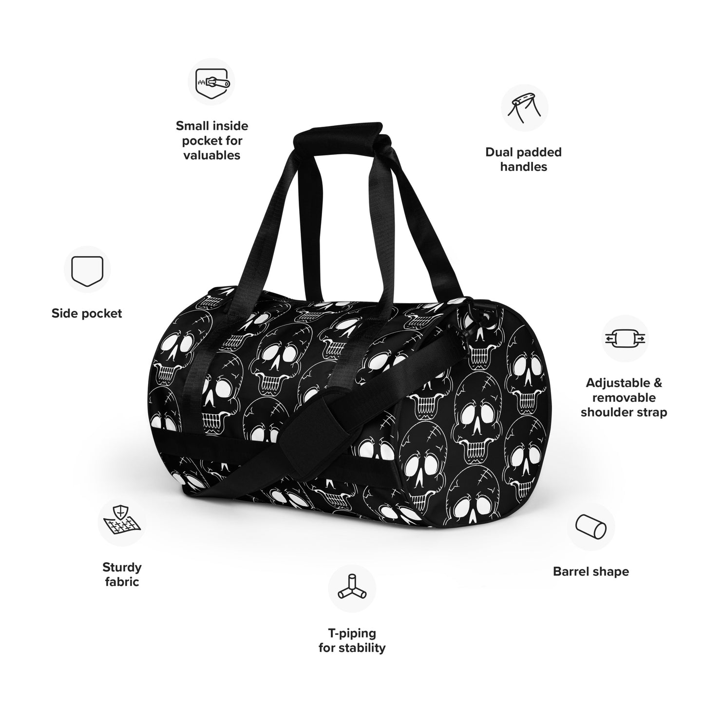 BLACK LAUGHING SKULL GYM BAG