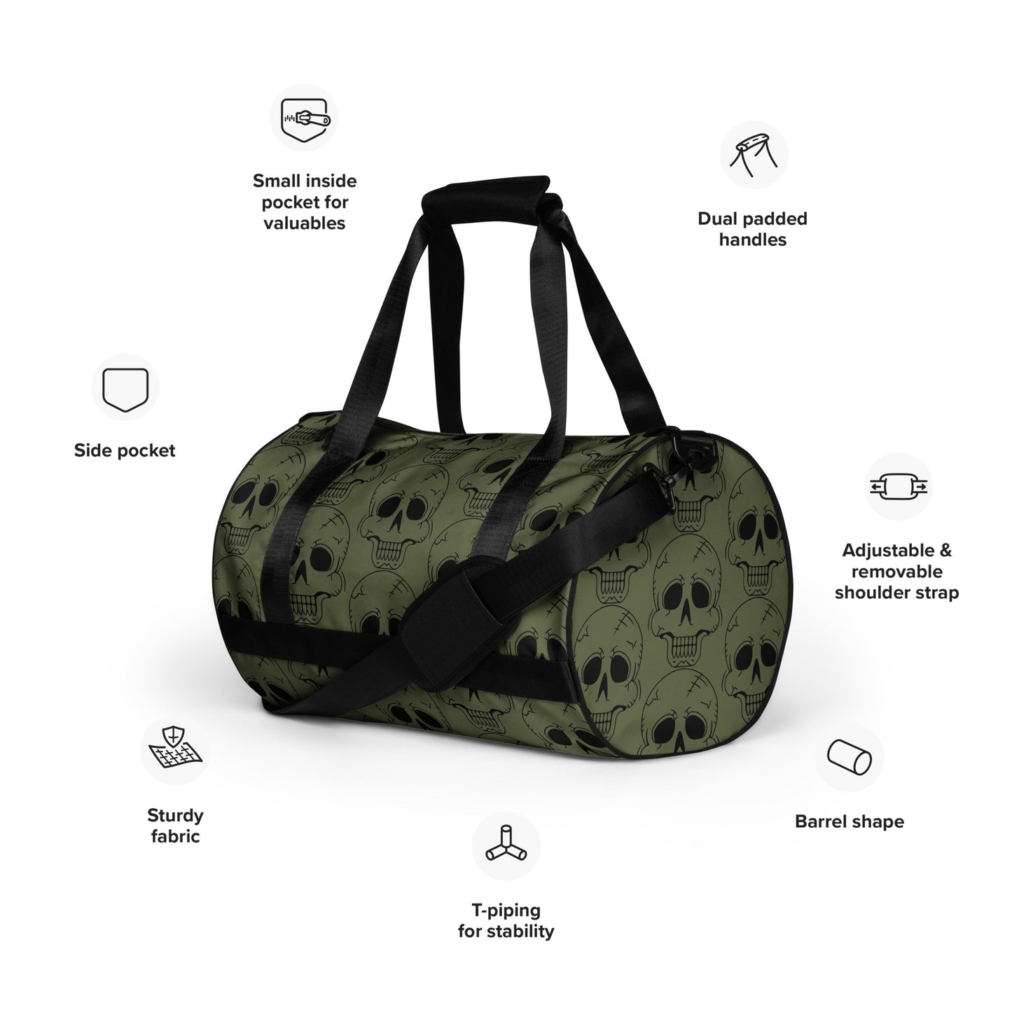 GREEN LAUGHING SKULL GYM BAG