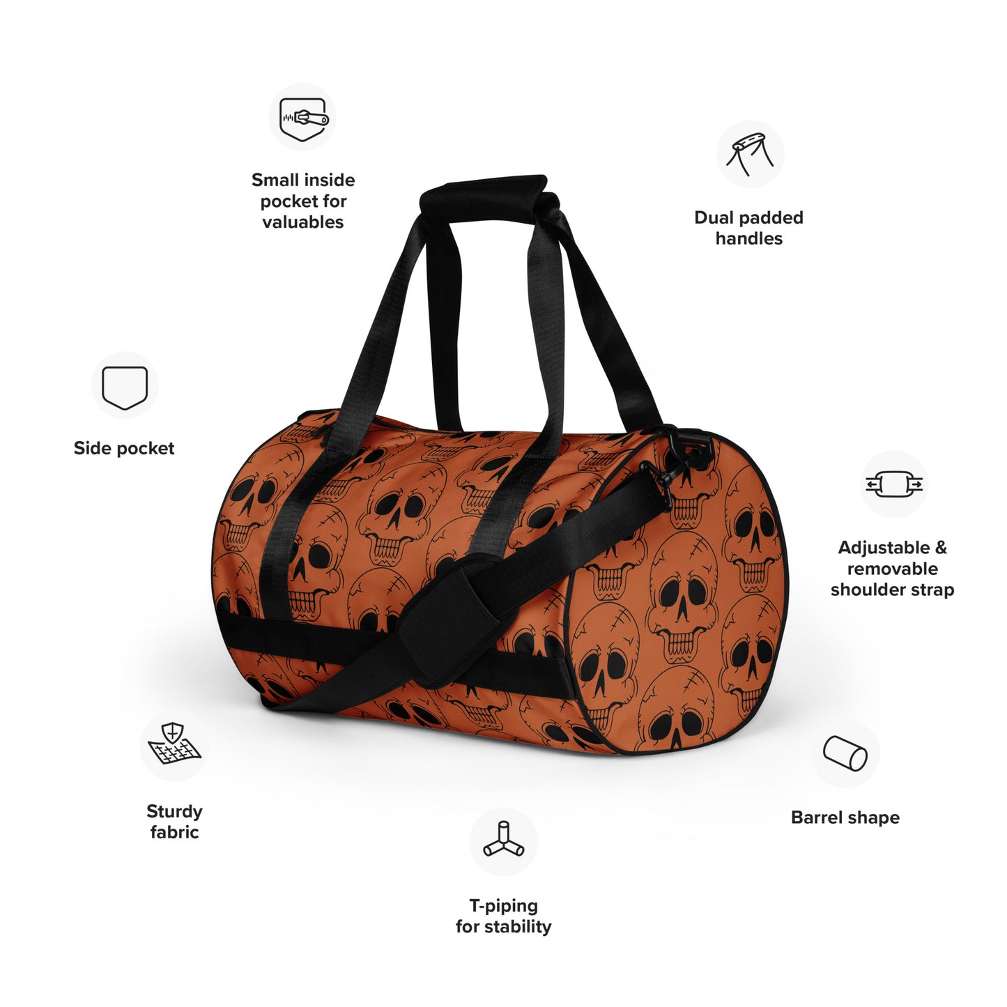 ORANGE LAUGHING SKULL GYM BAG