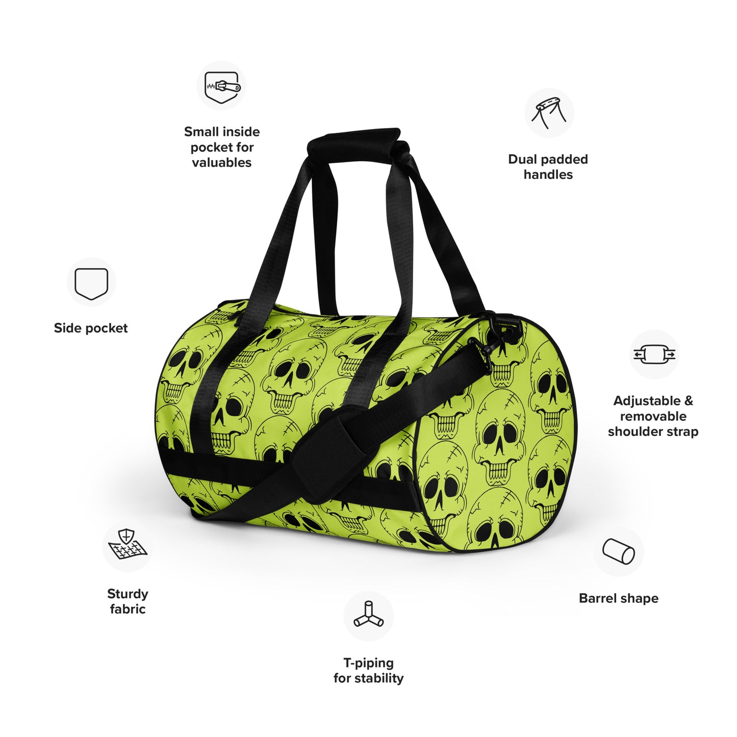 YELLOW LAUGHING SKULL GYM BAG