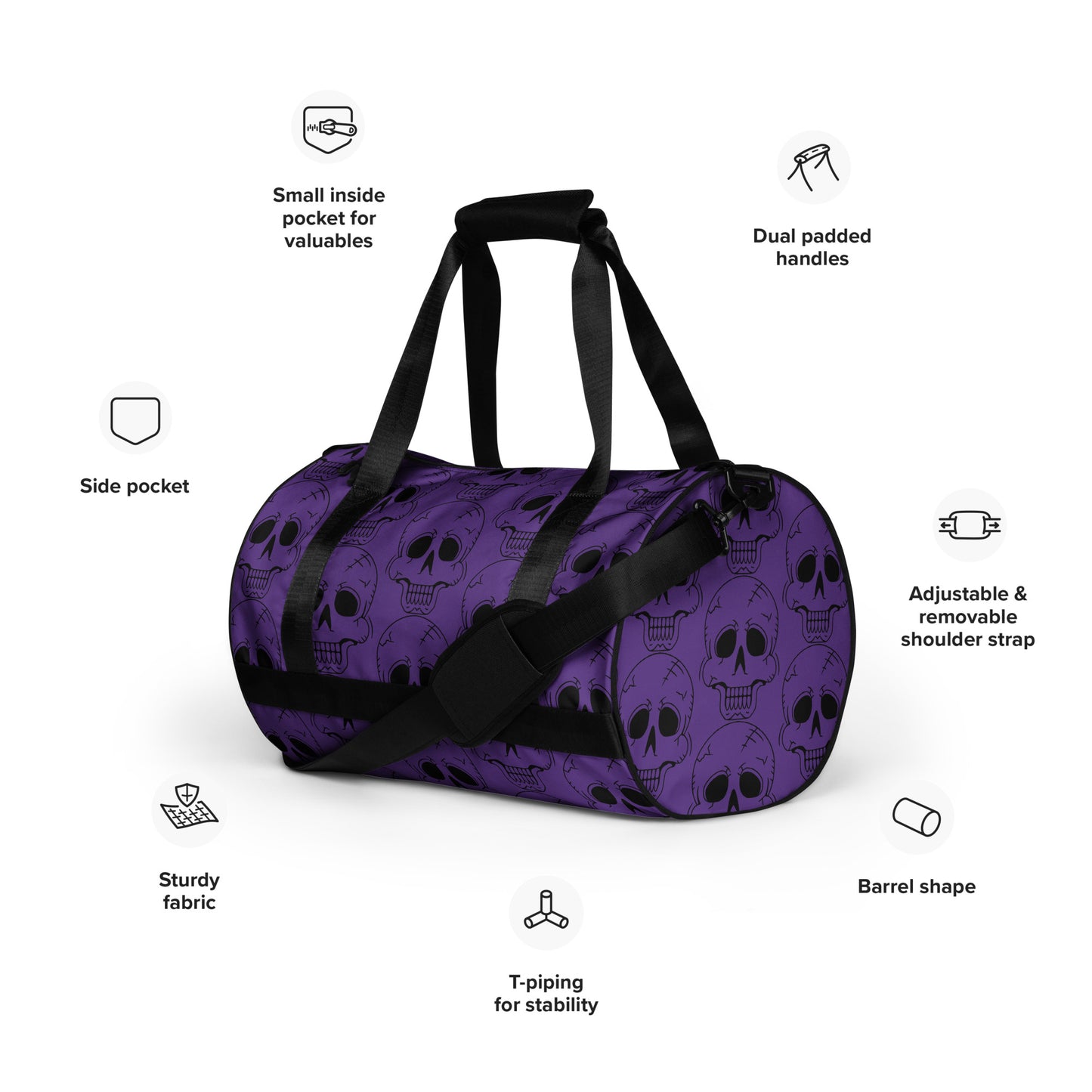 PURPLE LAUGHING SKULL GYM BAG