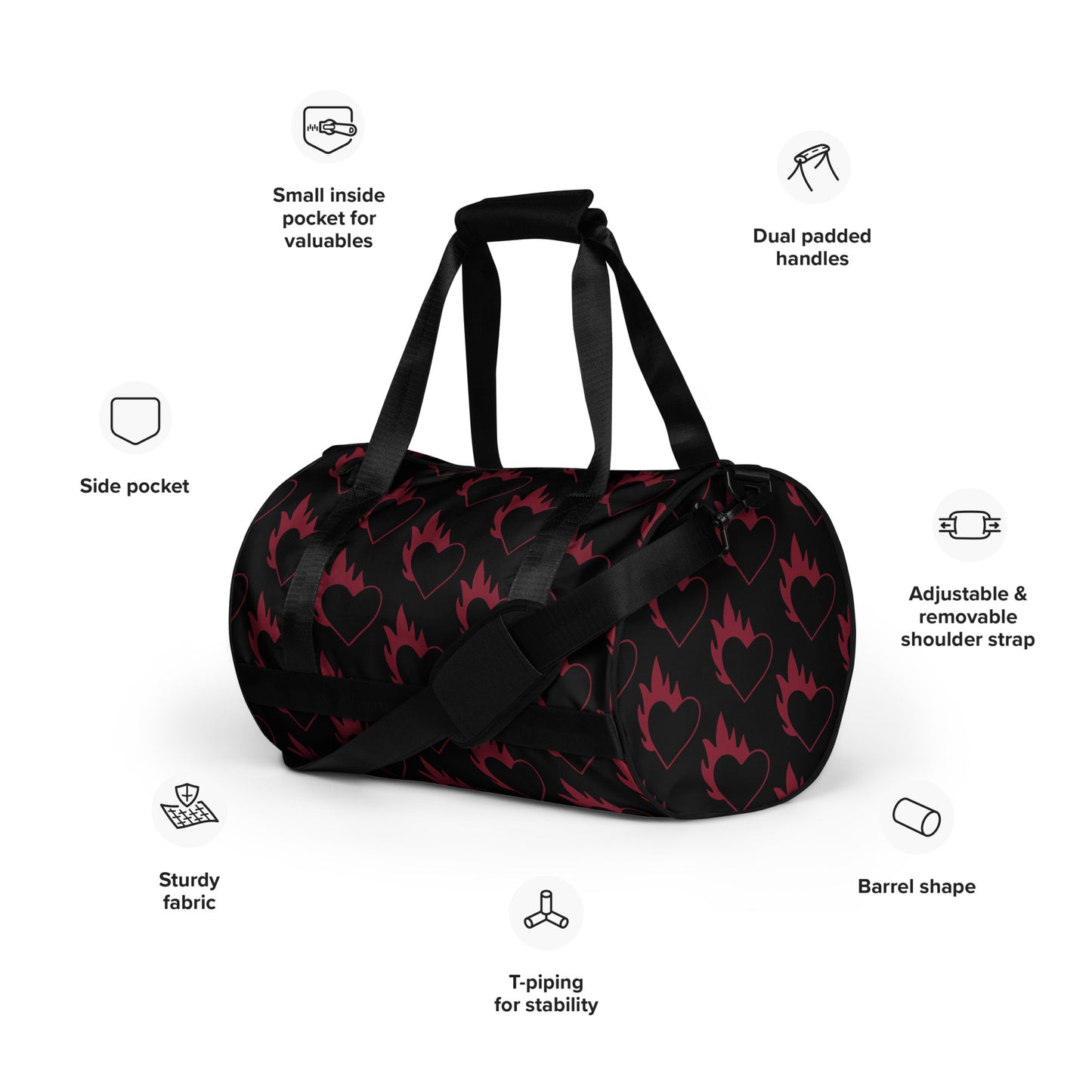FLAMING HEART GYM BAG