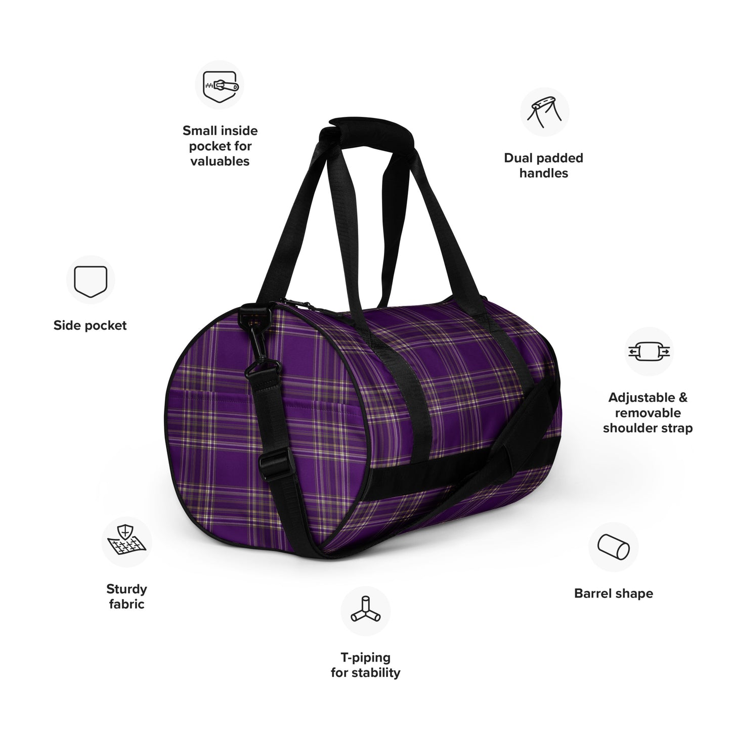 PURPLE PLAID GYM BAG