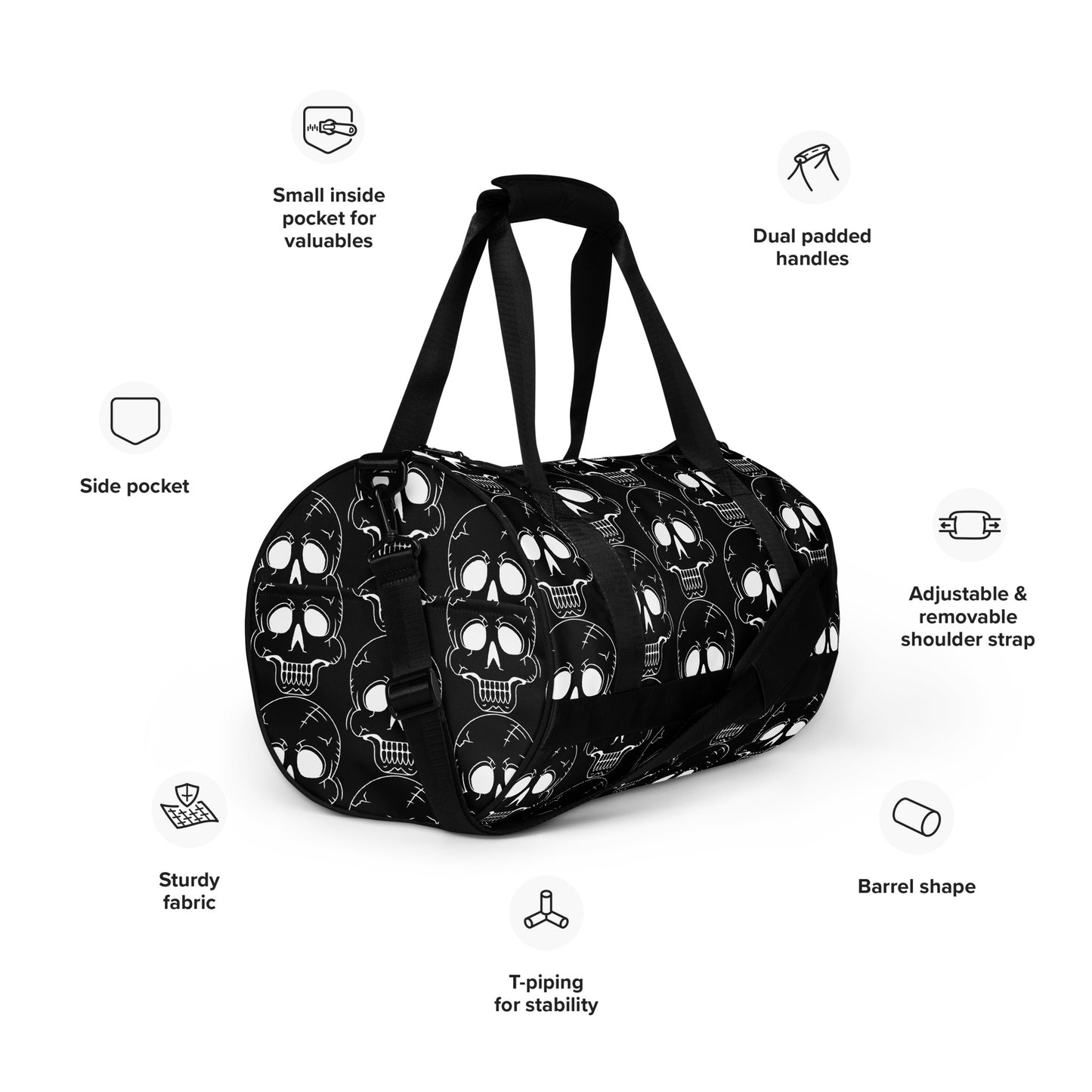 BLACK LAUGHING SKULL GYM BAG