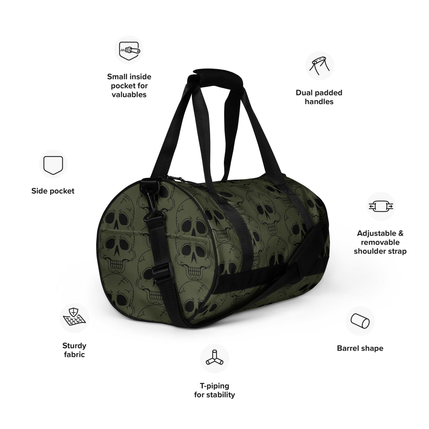 GREEN LAUGHING SKULL GYM BAG