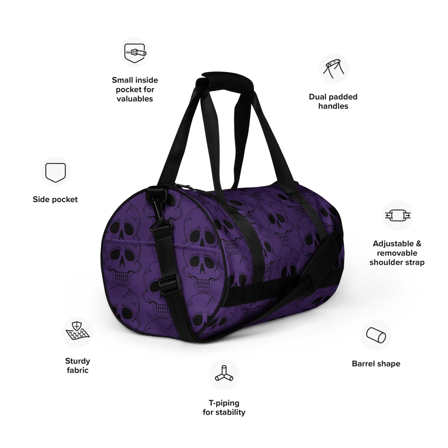 PURPLE LAUGHING SKULL GYM BAG
