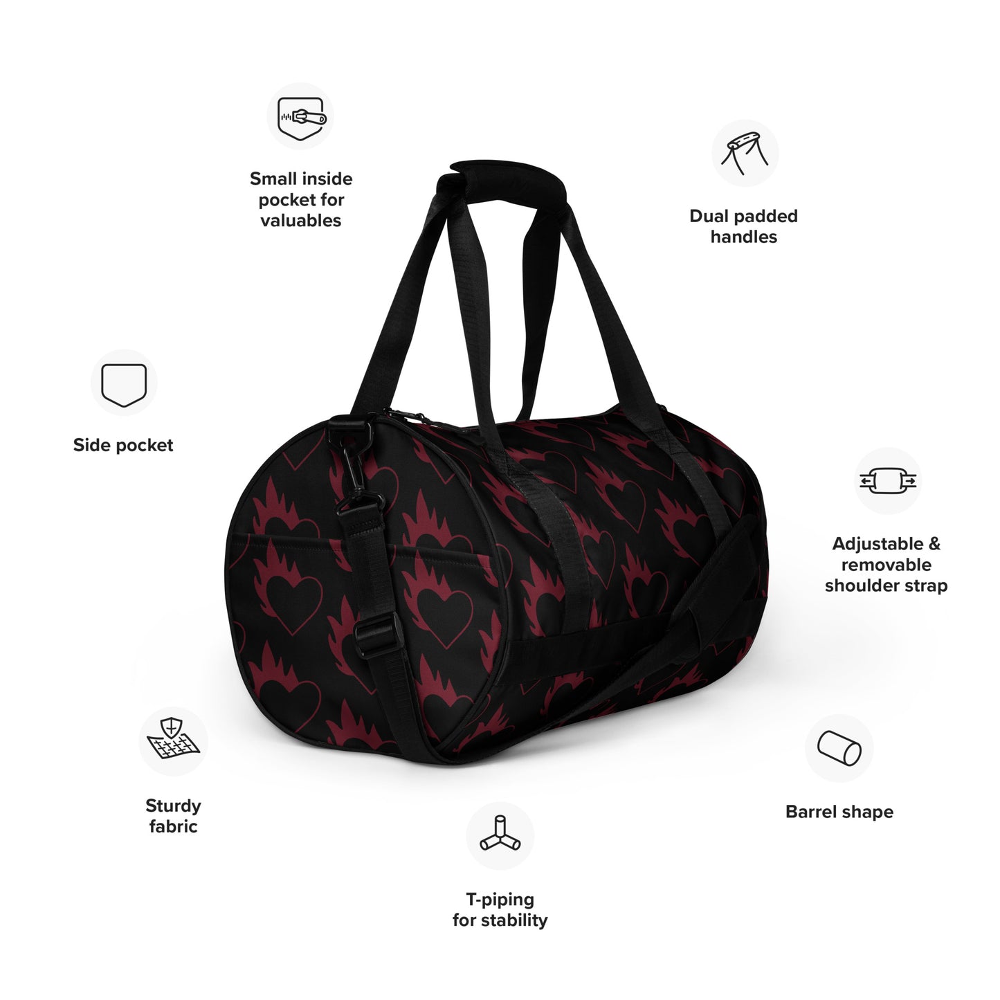 FLAMING HEART GYM BAG