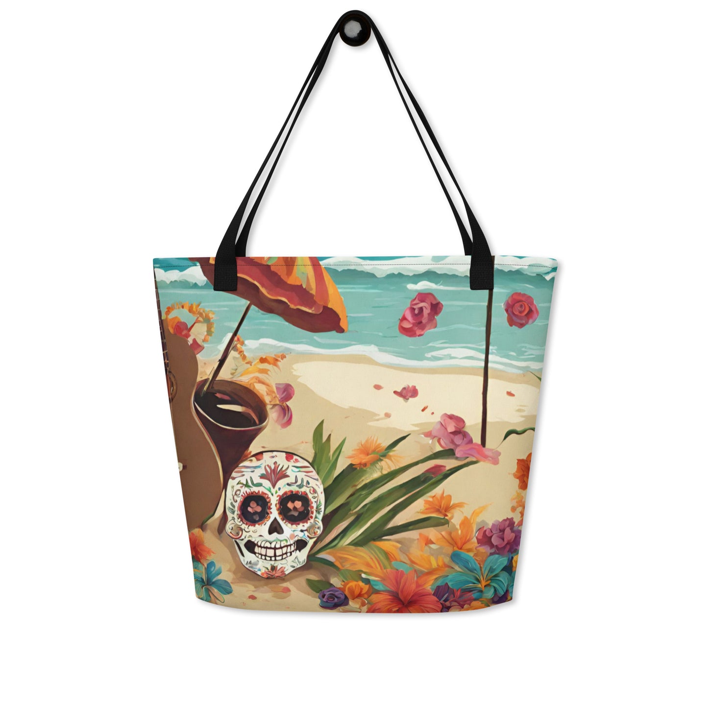 SUGAR SKULL IN SAND LARGE BEACH TOTE