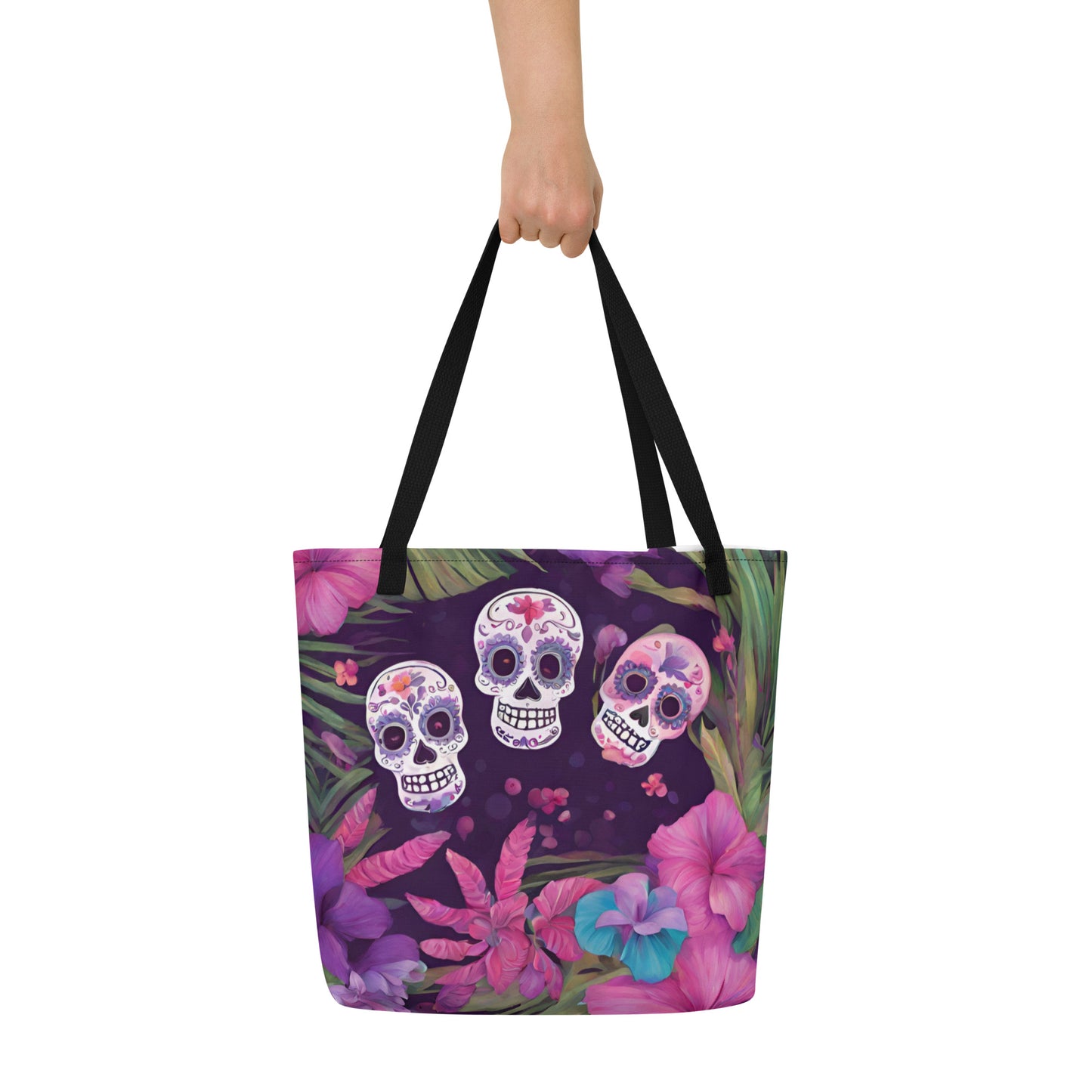FOUR TROPICAL SKULLS LARGE BEACH TOTE
