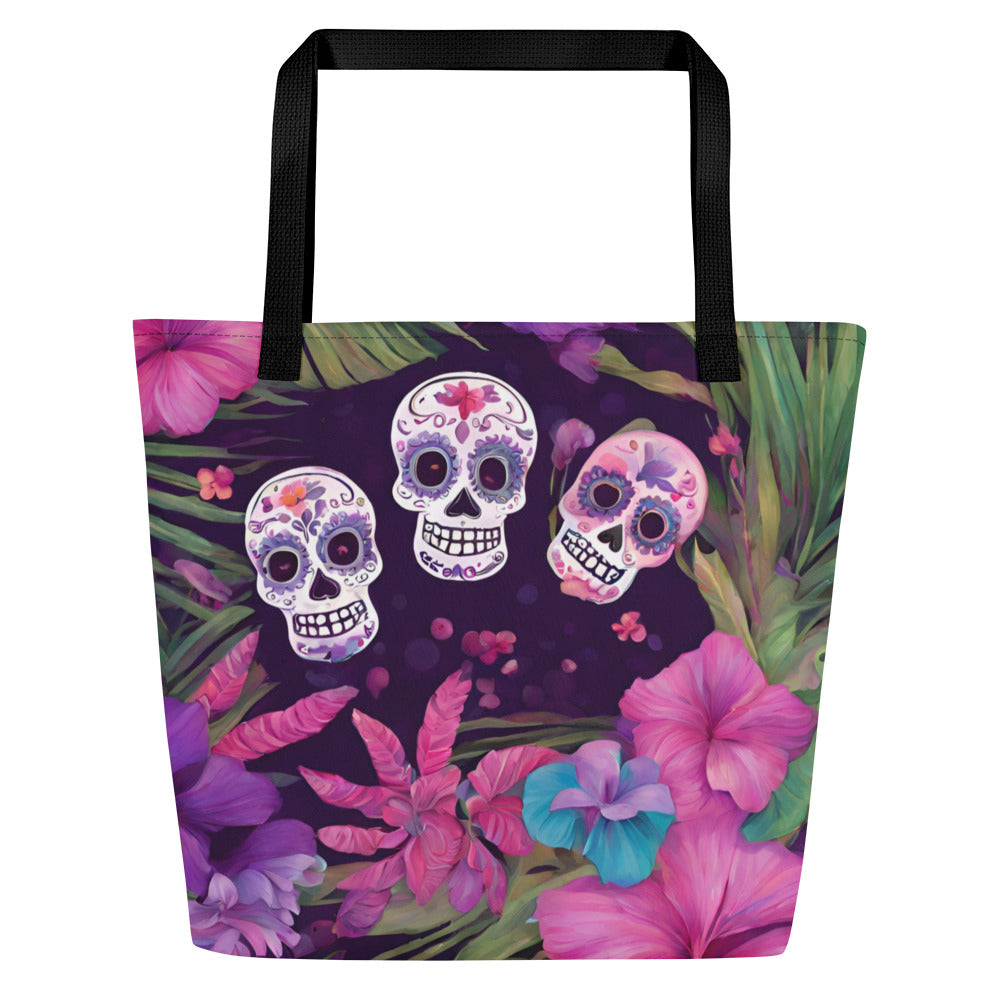 FOUR TROPICAL SKULLS LARGE BEACH TOTE