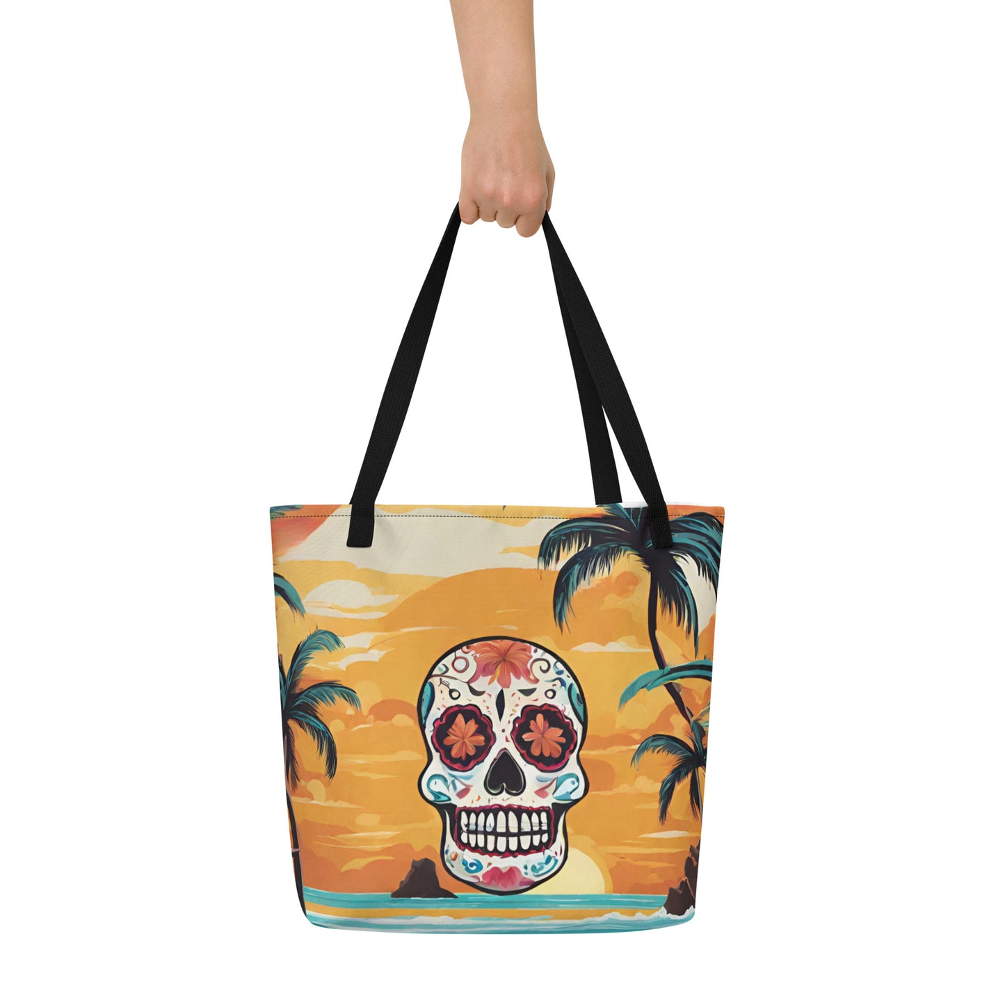 SUGAR SKULL SUNSET LARGE BEACH TOTE