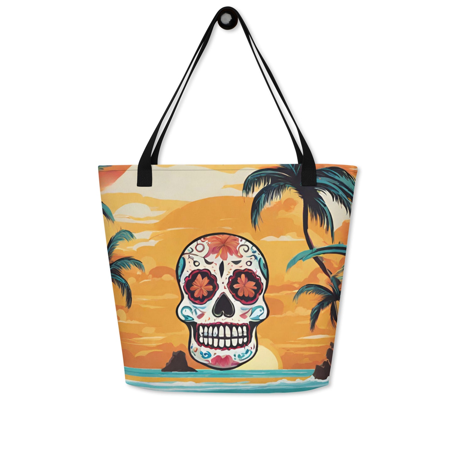SUGAR SKULL SUNSET LARGE BEACH TOTE