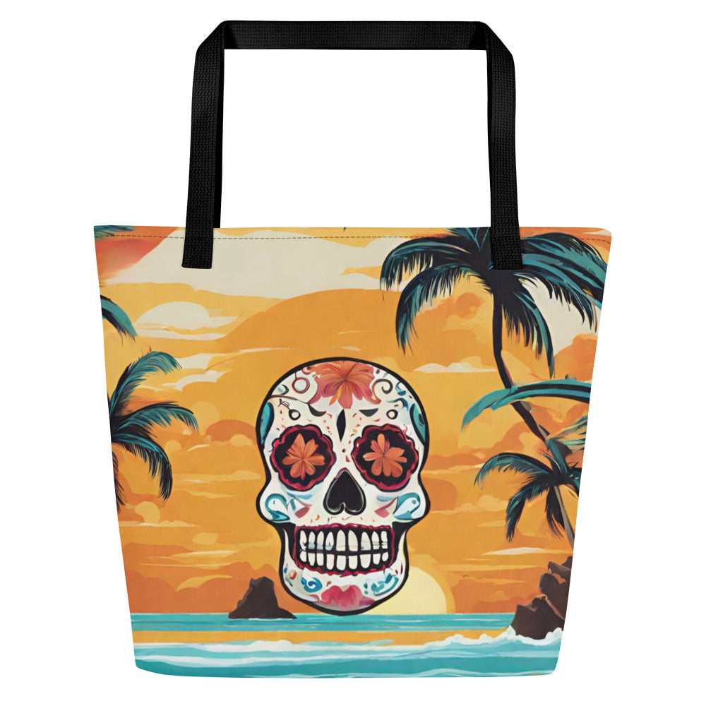 SUGAR SKULL SUNSET LARGE BEACH TOTE