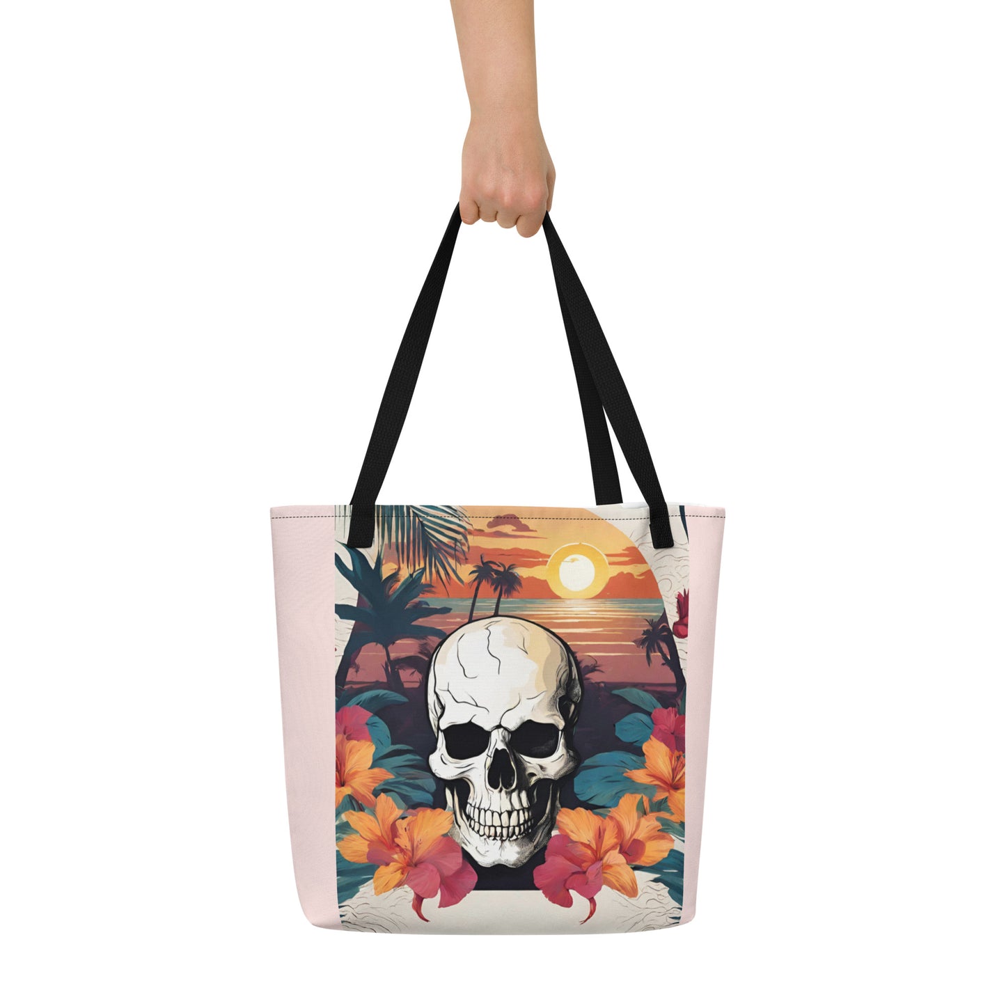 RETRO TROPICAL SKULL LARGE BEACH TOTE