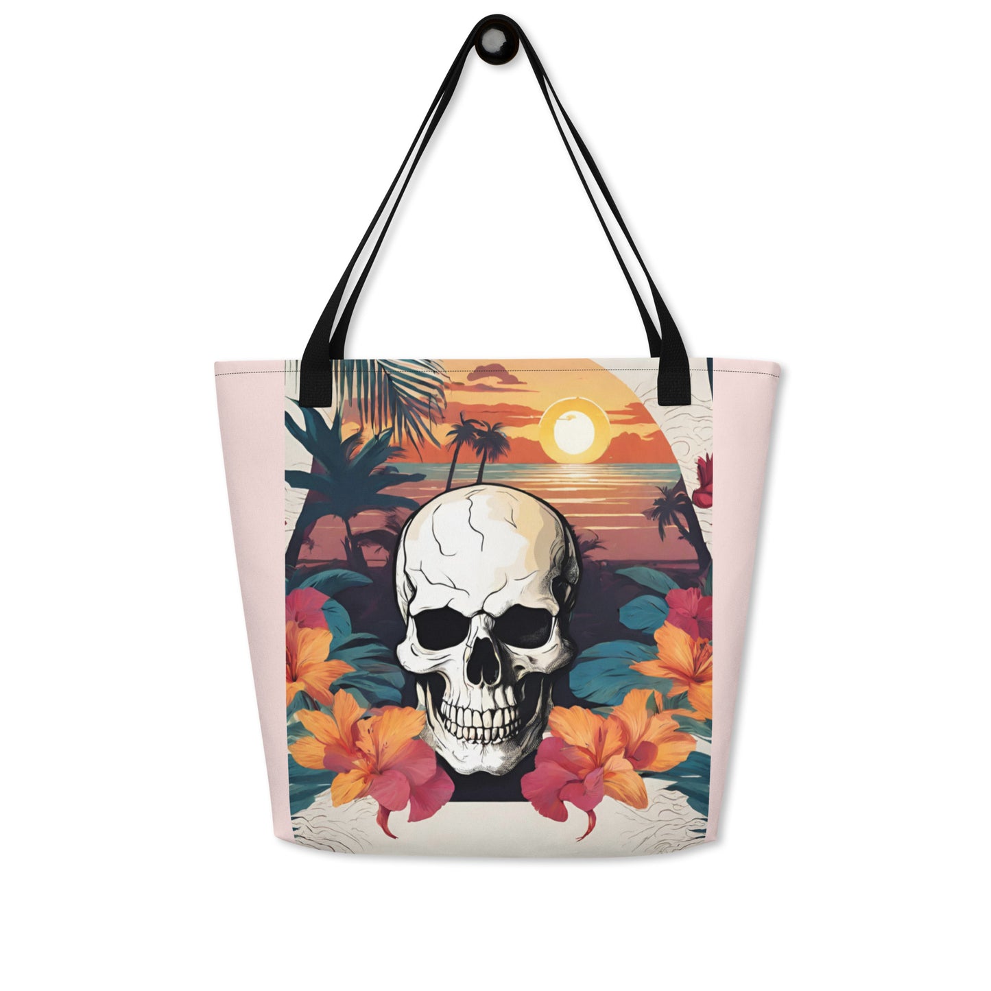RETRO TROPICAL SKULL LARGE BEACH TOTE