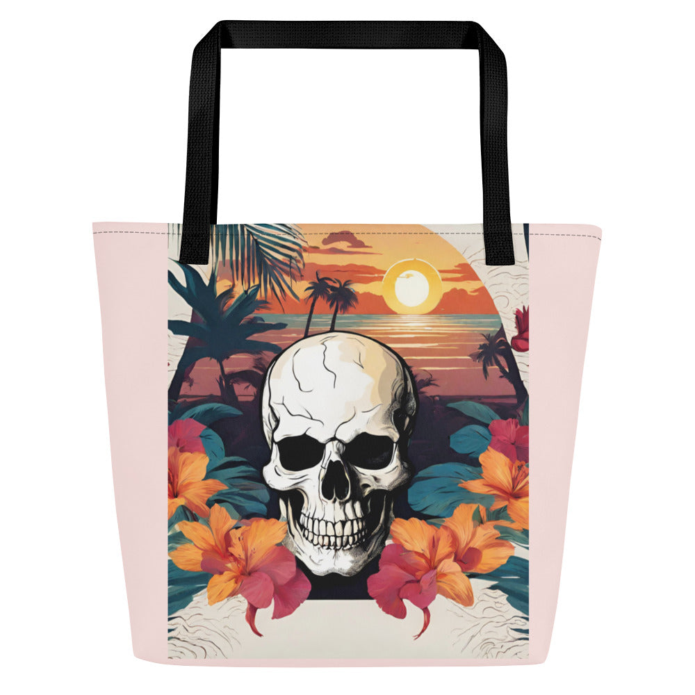 RETRO TROPICAL SKULL LARGE BEACH TOTE