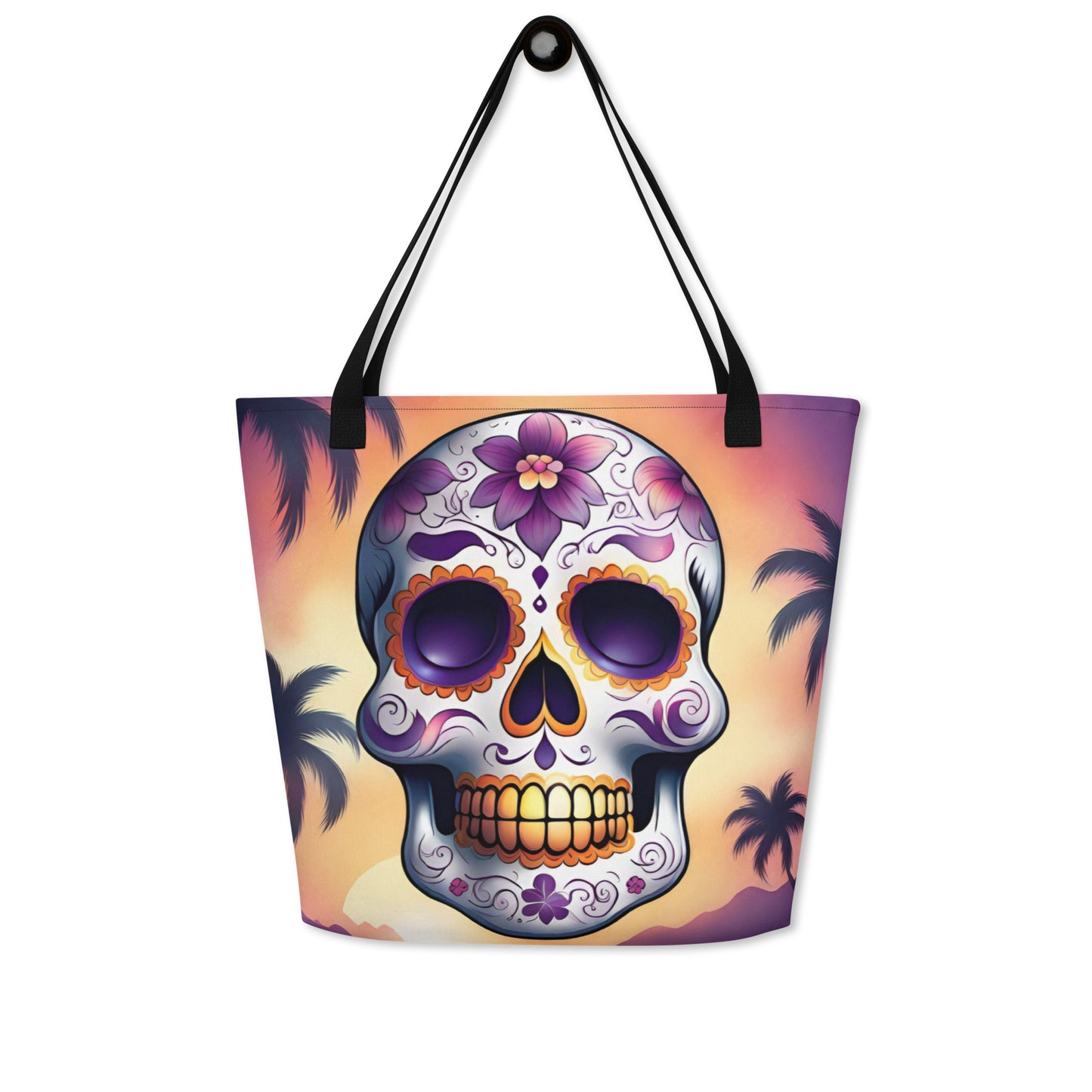 PINK SUNSET SKULL LARGE BEACH TOTE