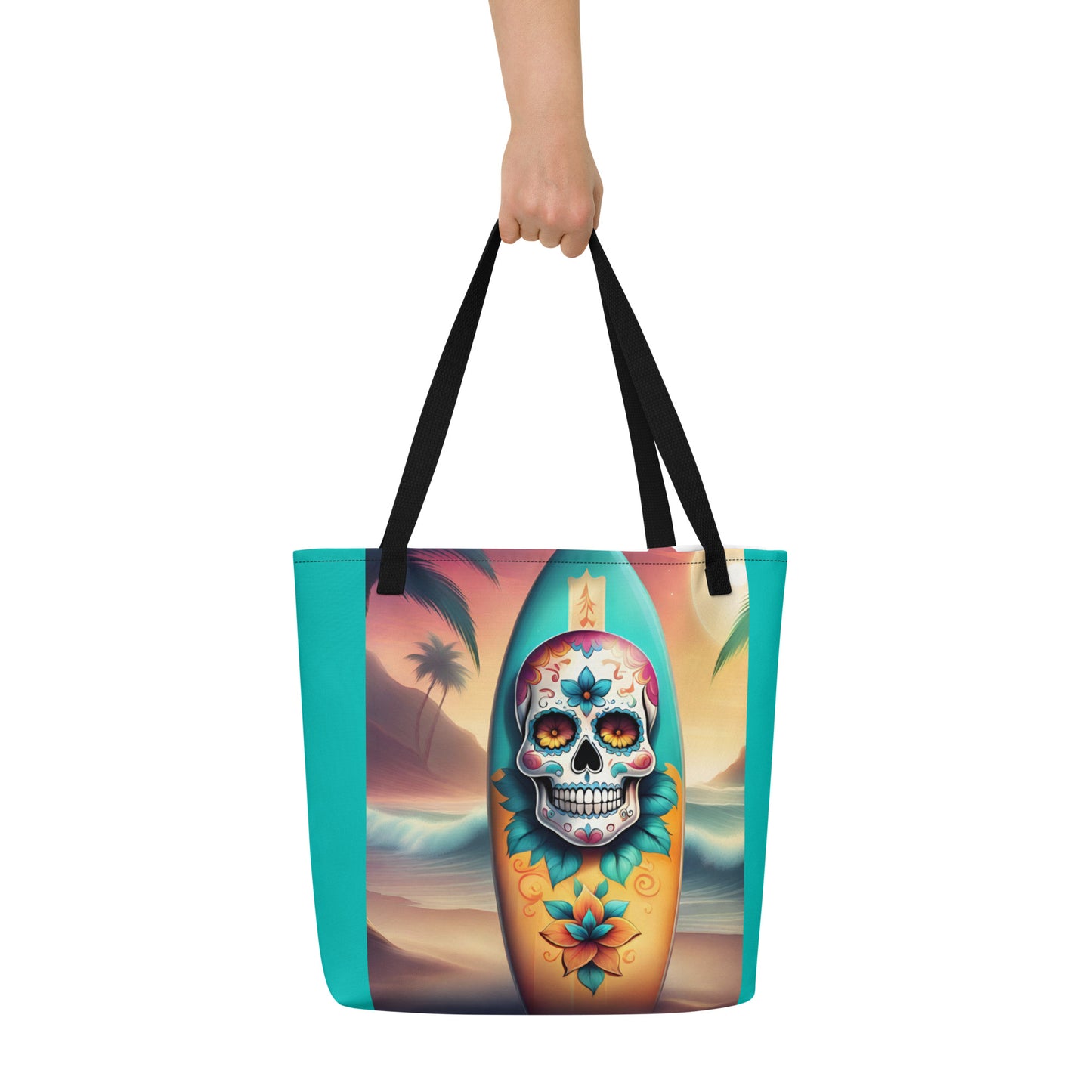 SKULL SURFBOARD LARGE BEACH TOTE