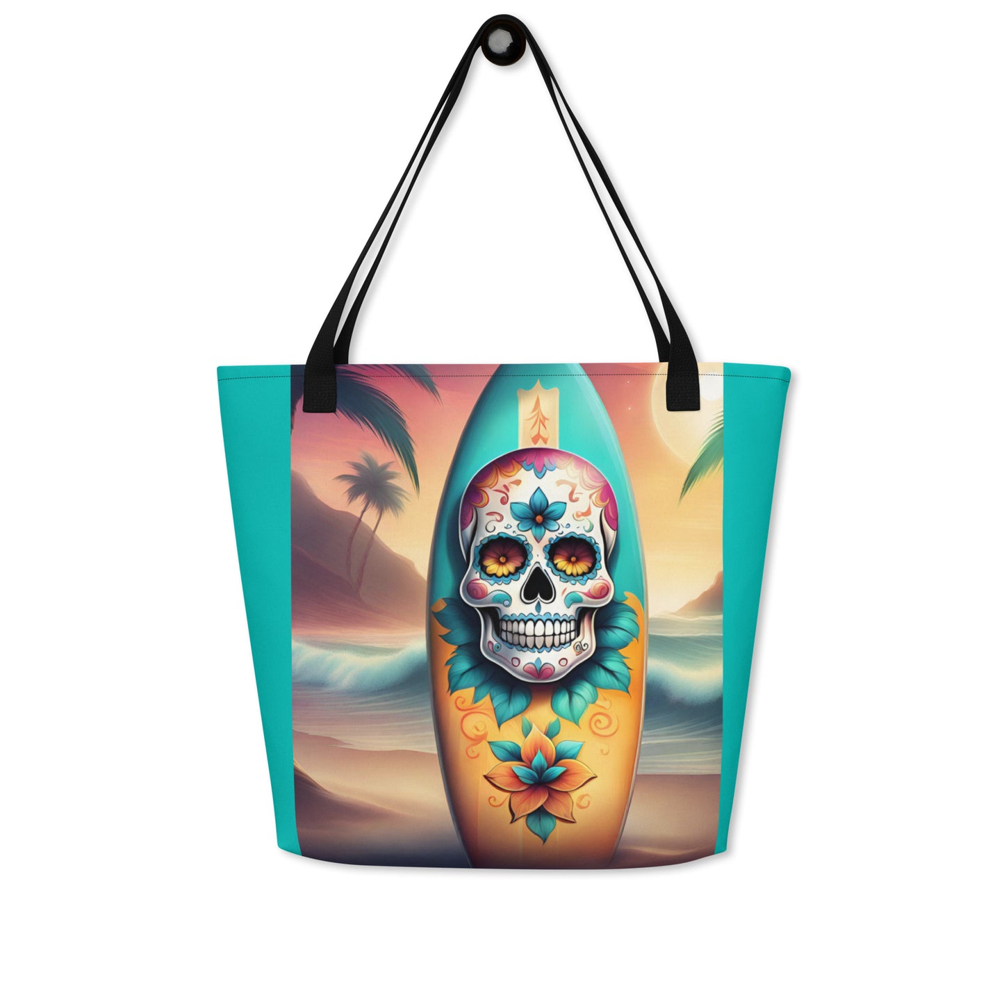 SKULL SURFBOARD LARGE BEACH TOTE