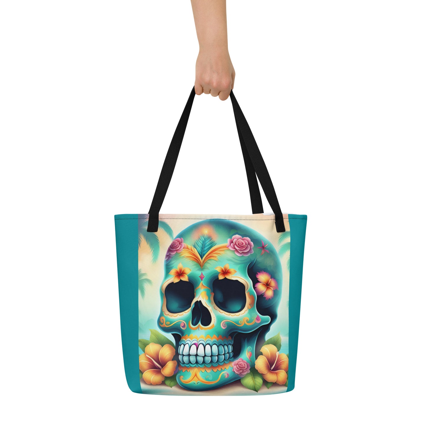 BLUE SKULL LARGE BEACH TOTE